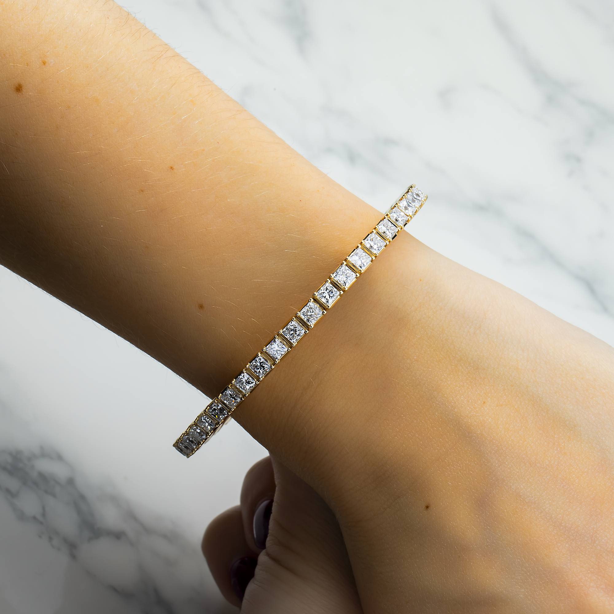 14K Yellow Gold Princess Diamond Stretch Tennis Bracelet 9.38ct