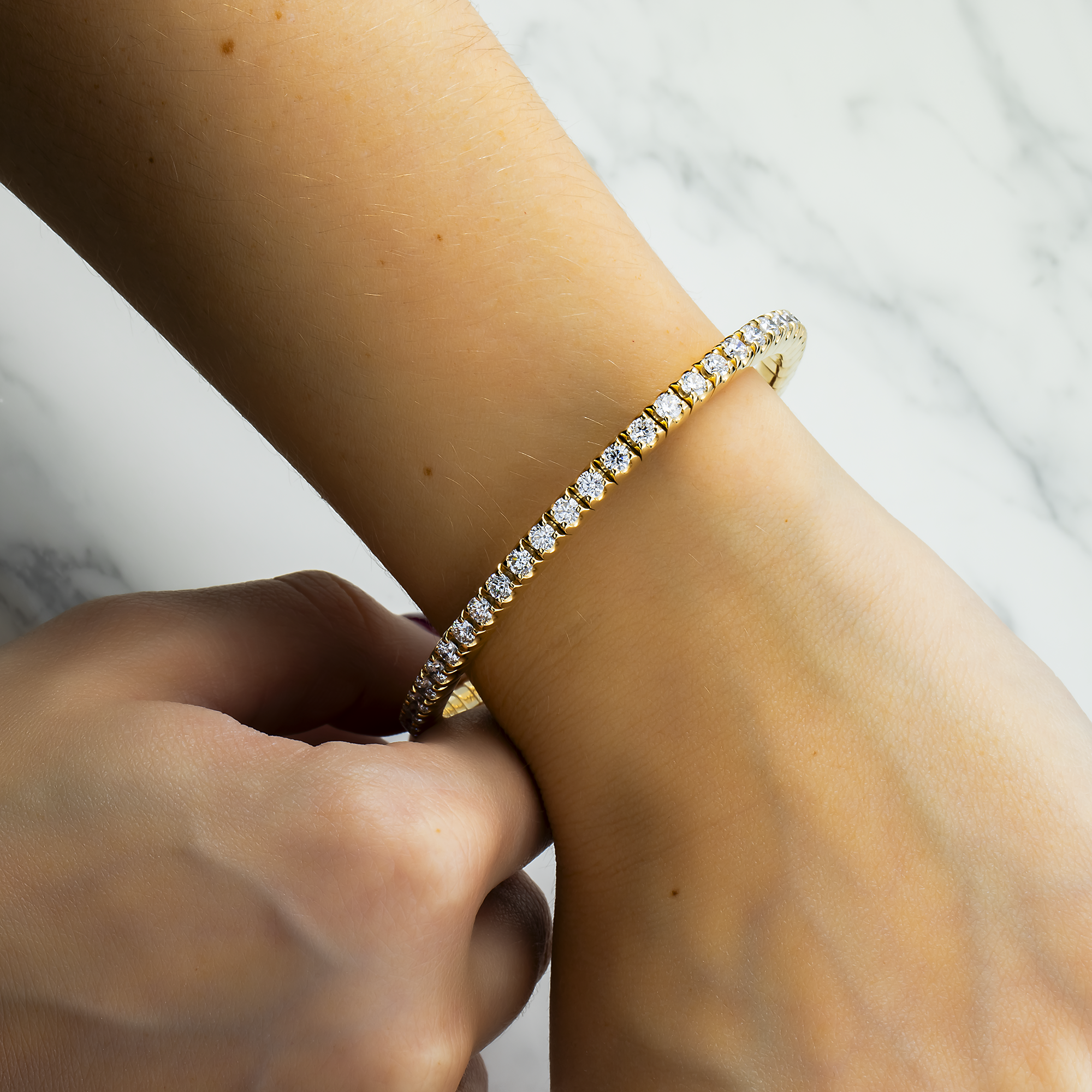 14K Yellow Gold Round Diamond Stretch Tennis Bracelet 5.32ct