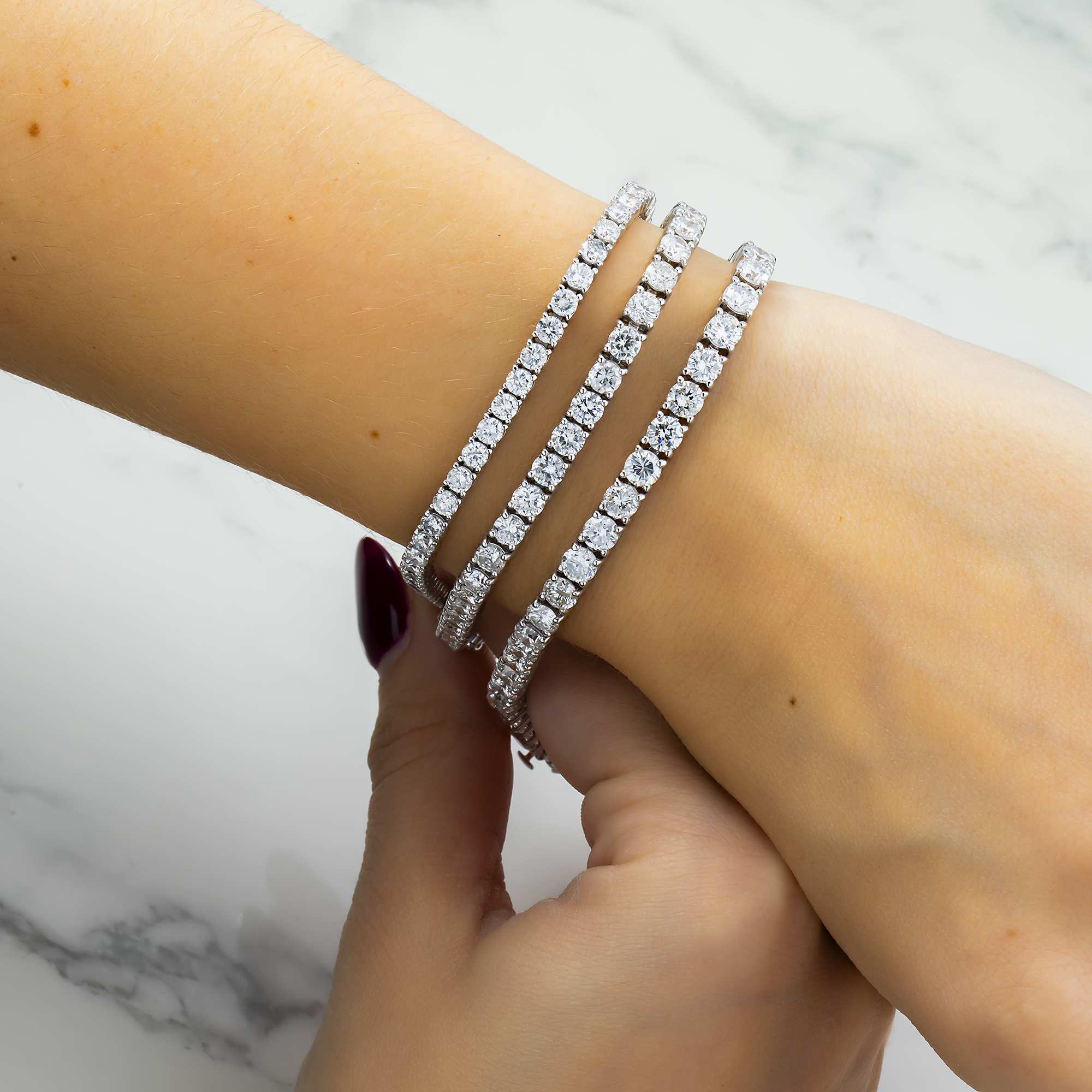 14K White Gold Round Diamond Tennis Chain 10.78ct