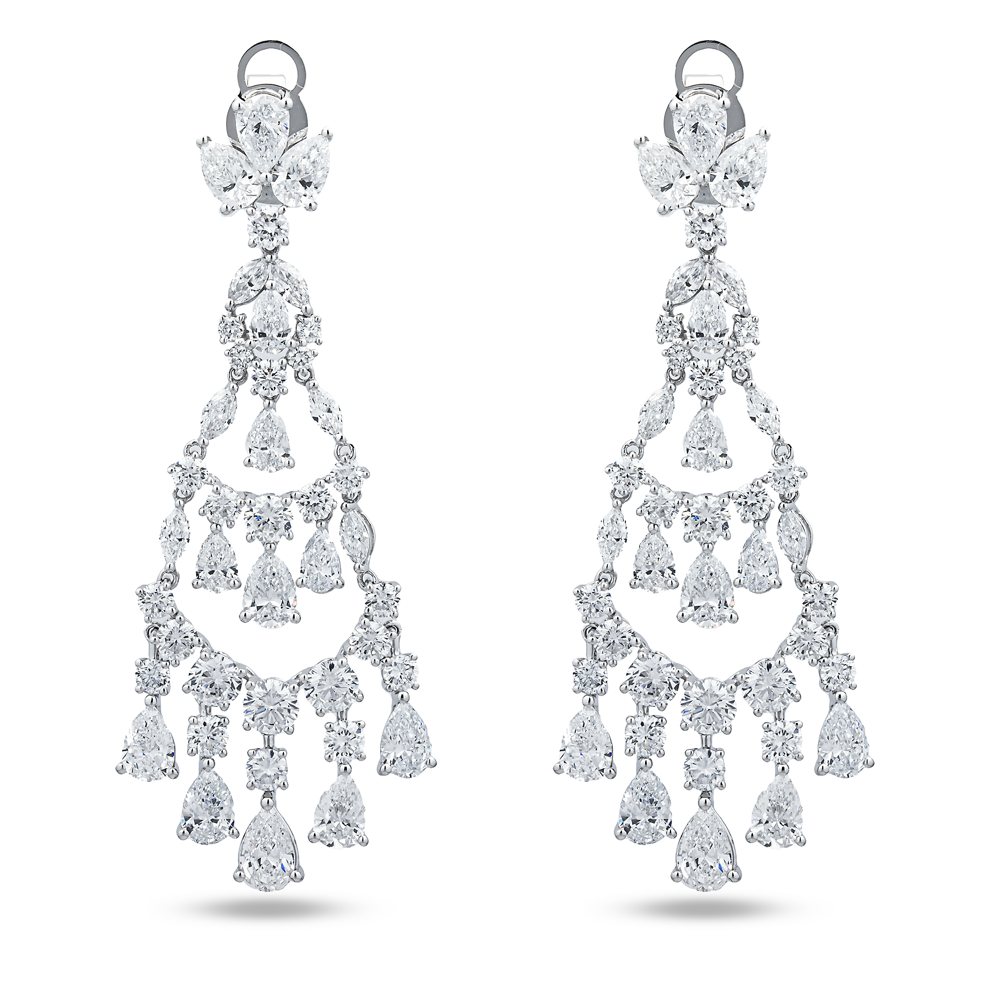 White Gold Multi Cut Diamond Chandelier Drop Earrings 15.04ctw