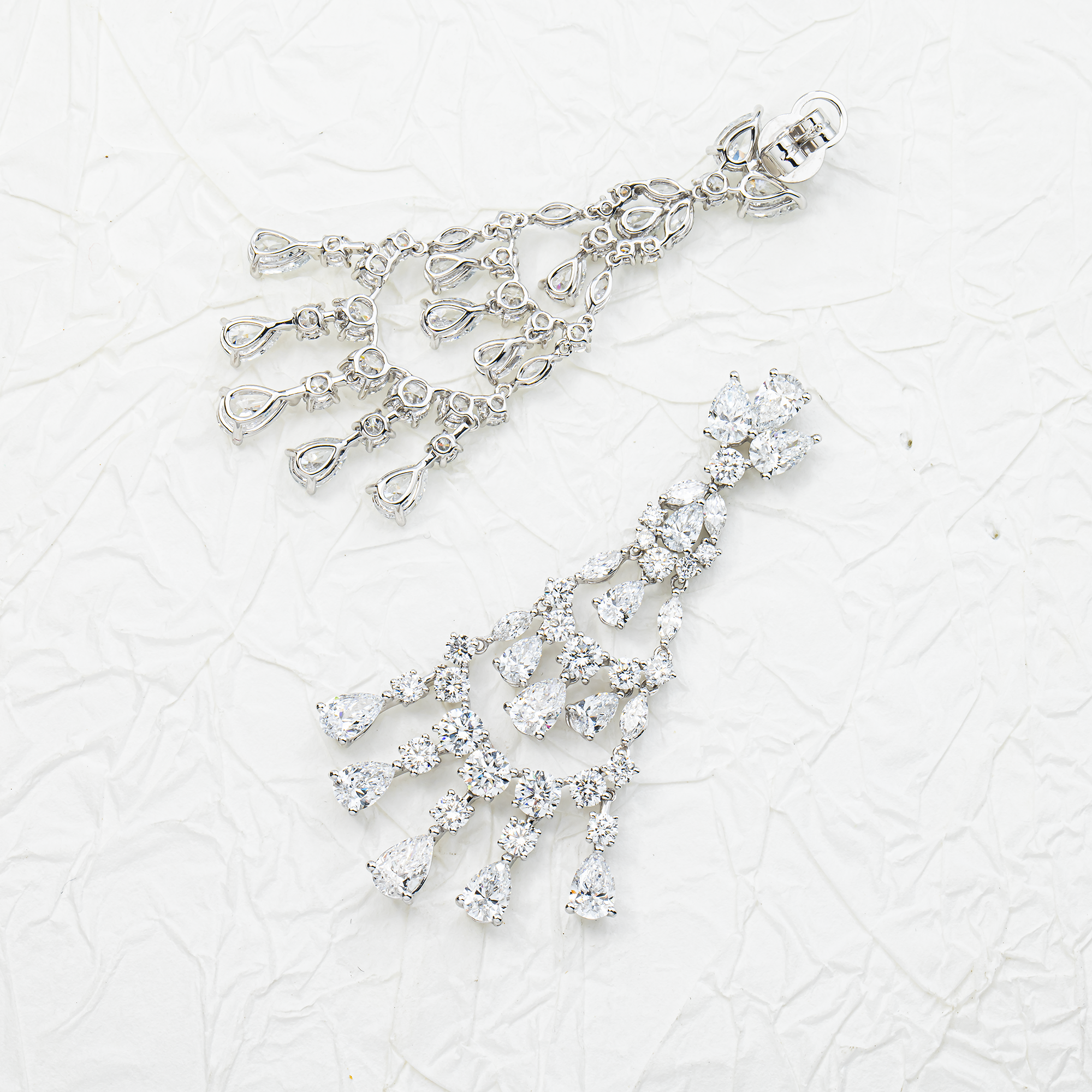 White Gold Multi Cut Diamond Chandelier Drop Earrings 15.04ctw