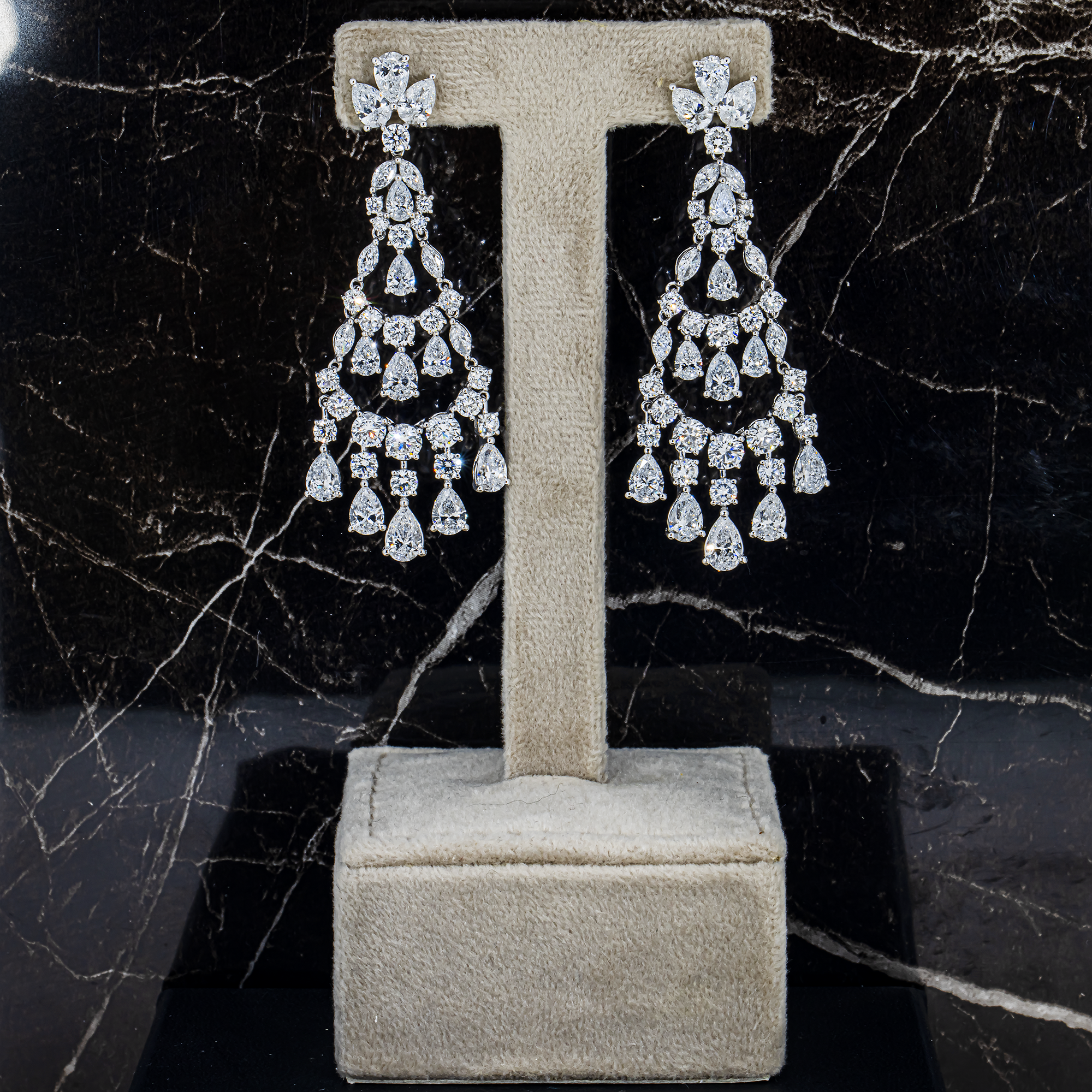 White Gold Multi Cut Diamond Chandelier Drop Earrings 15.04ctw