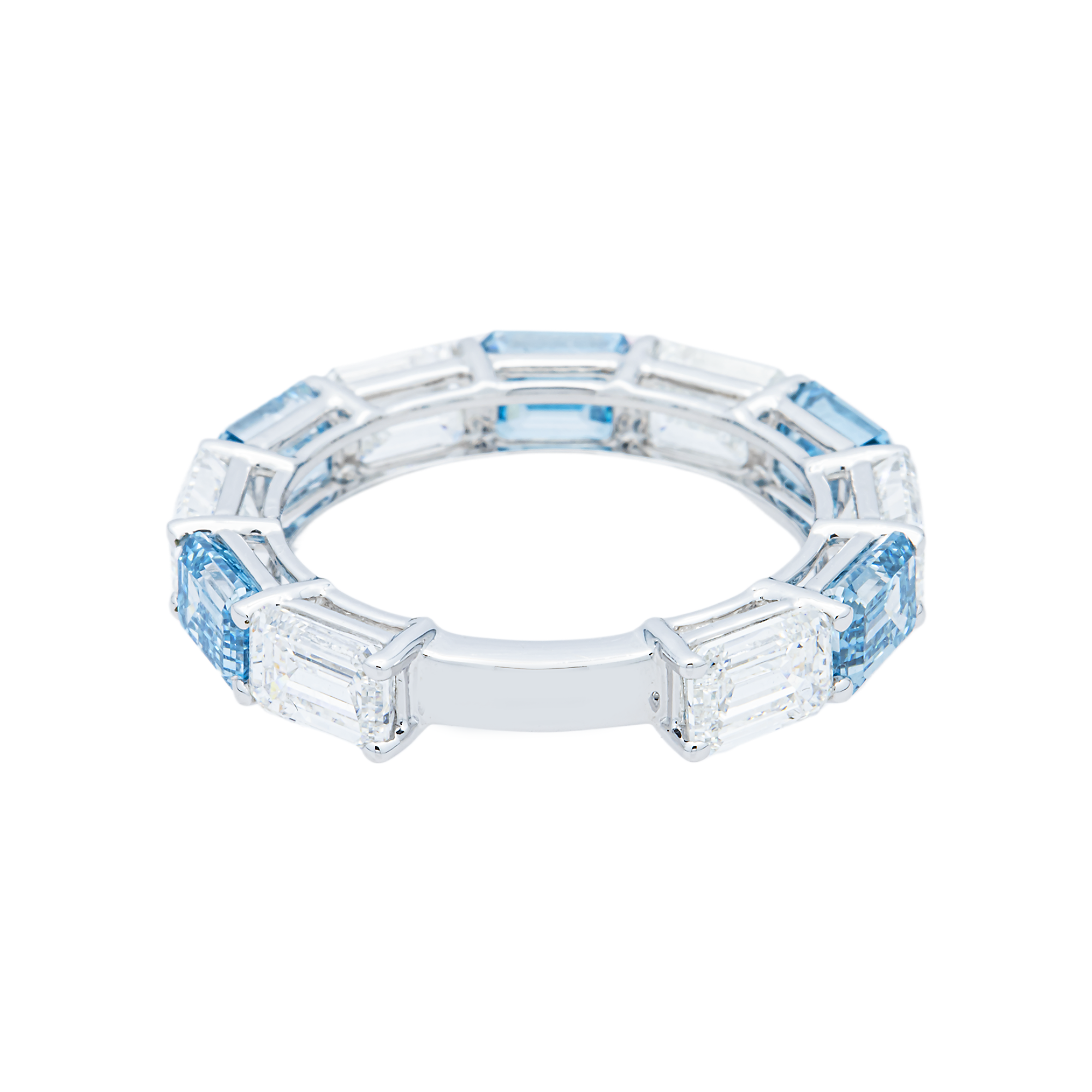 White Gold Fancy Blue & White Emerald Diamond Eternity Ring 5.97ctw
