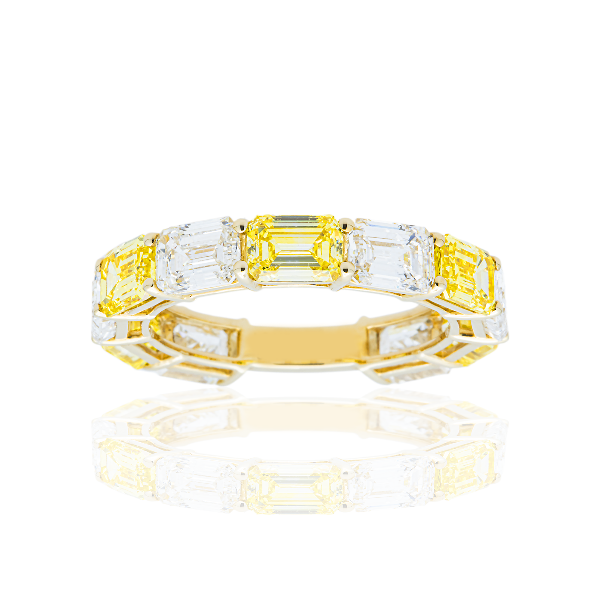 Yellow Gold Fancy Yellow & White Emerald Diamond Eternity Ring 4.91ctw
