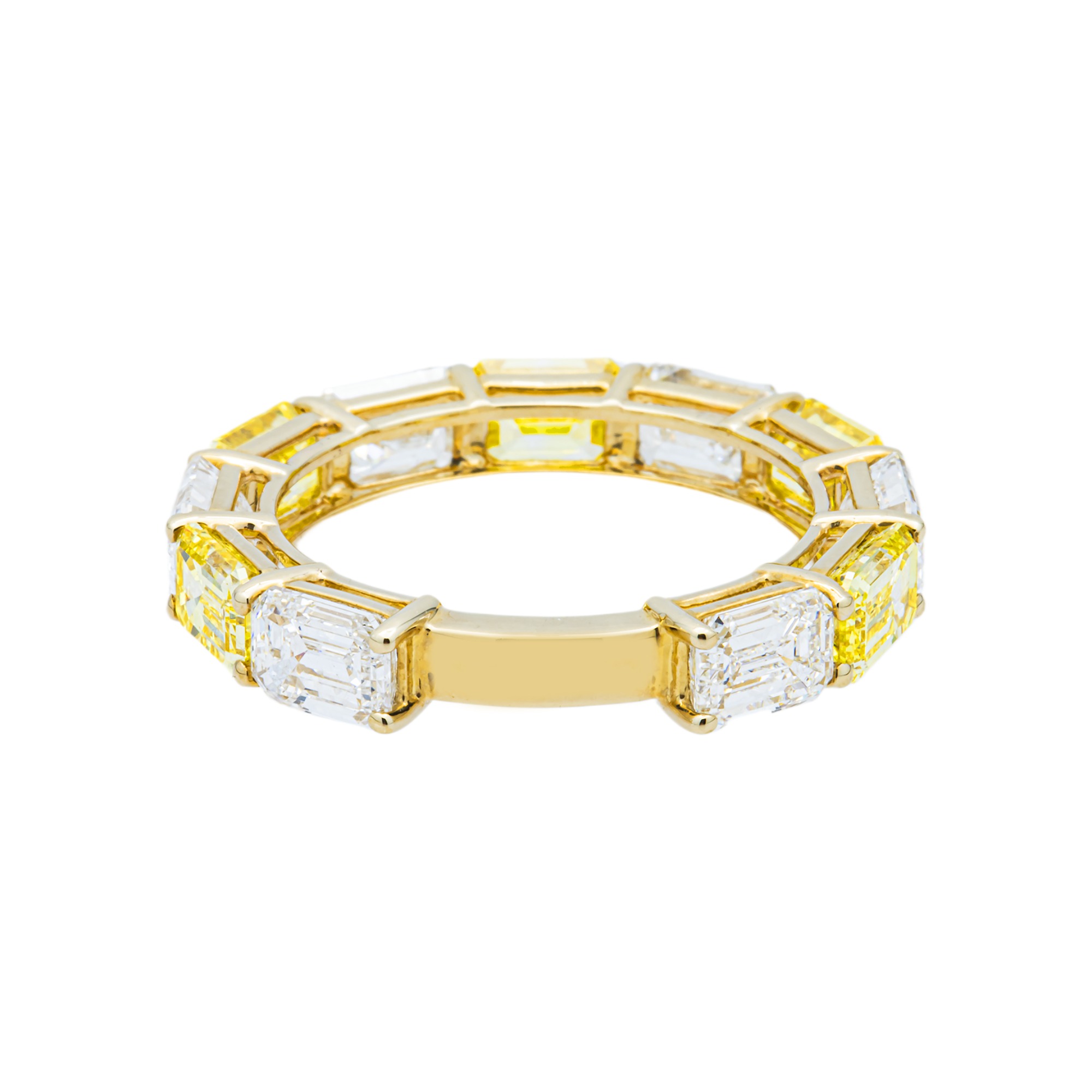 Yellow Gold Fancy Yellow & White Emerald Diamond Eternity Ring 4.91ctw
