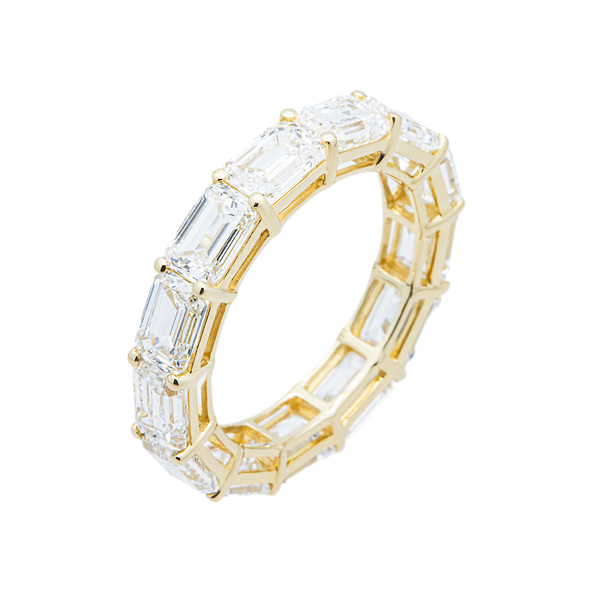 Yellow Gold Emerald Diamond Eternity Ring 5.78ctw