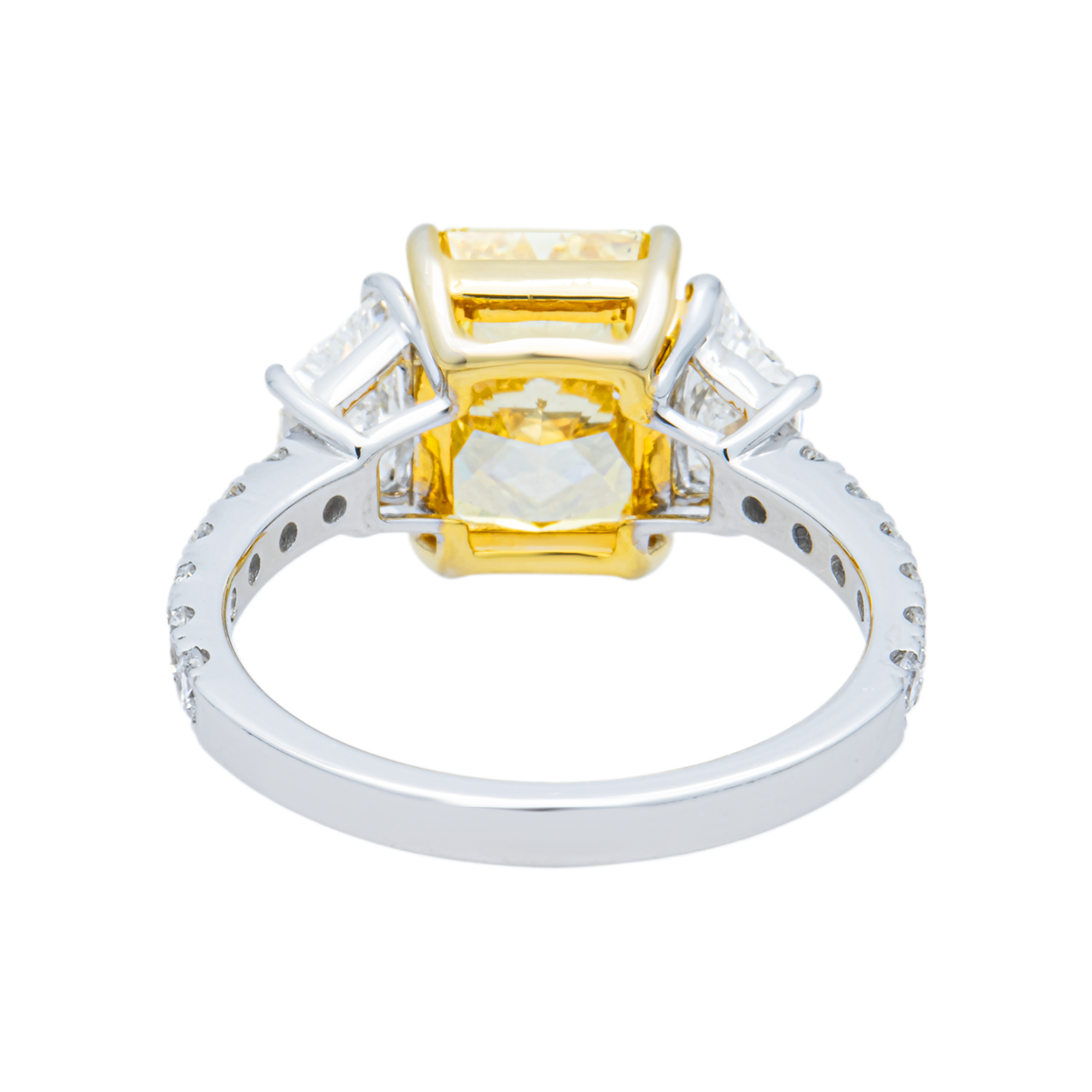 14K White Gold Radiant Fancy Yellow Triple Diamond Ring 4.64ctw