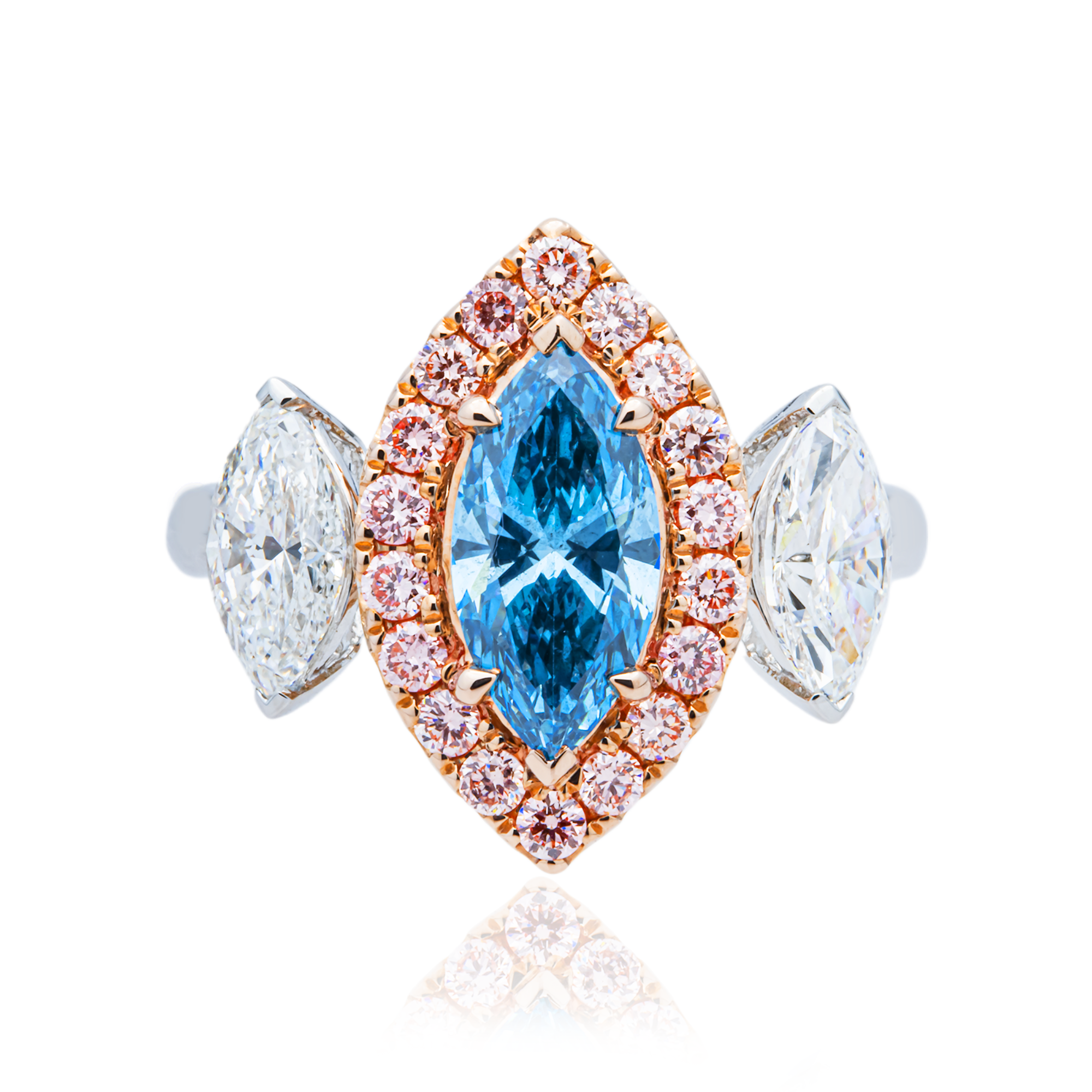 Two Tone Marquise Fancy Blue & White Diamond Ring 2.51ctw