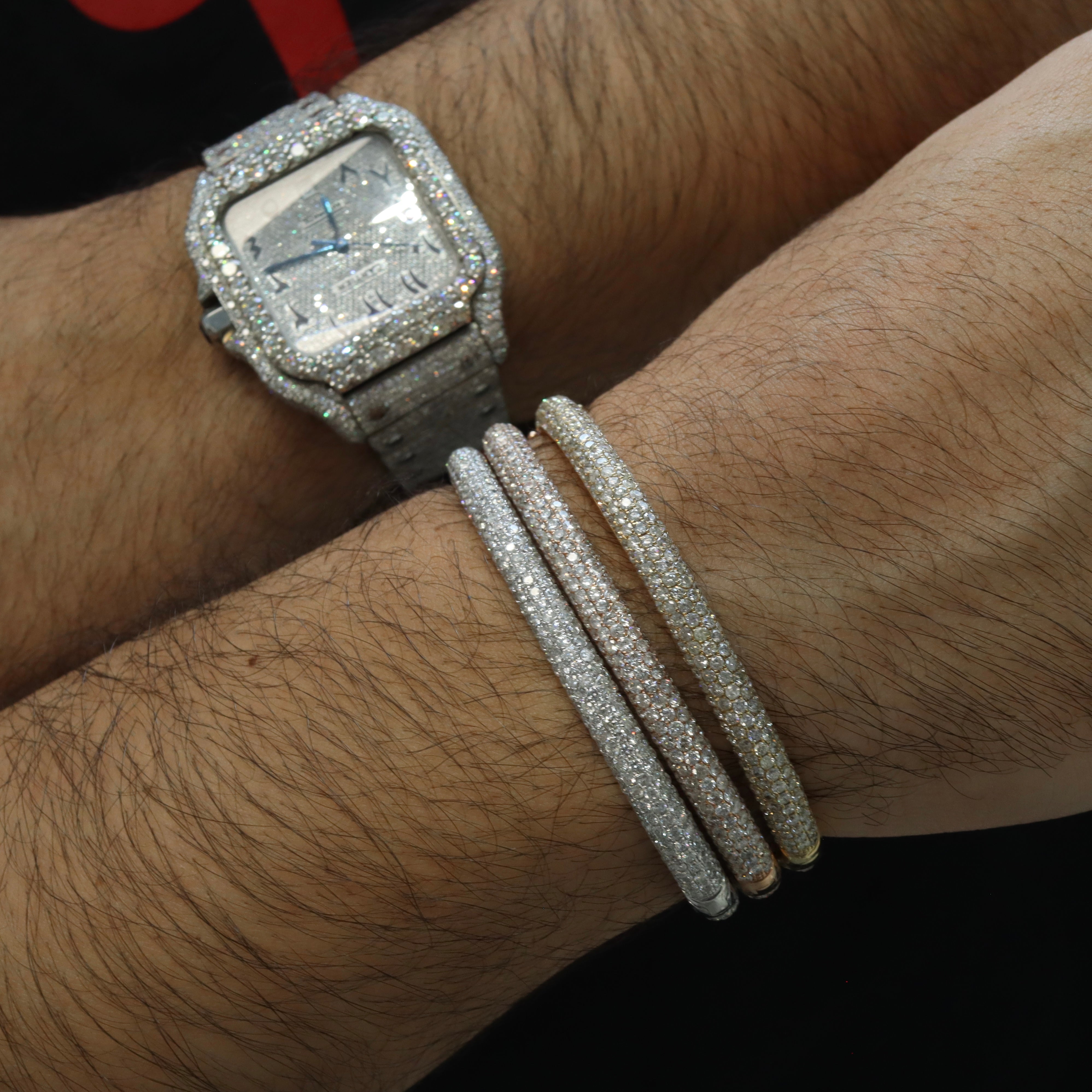 14K Gold Full Pave Diamond Bangles 8.0Ct Bracelets