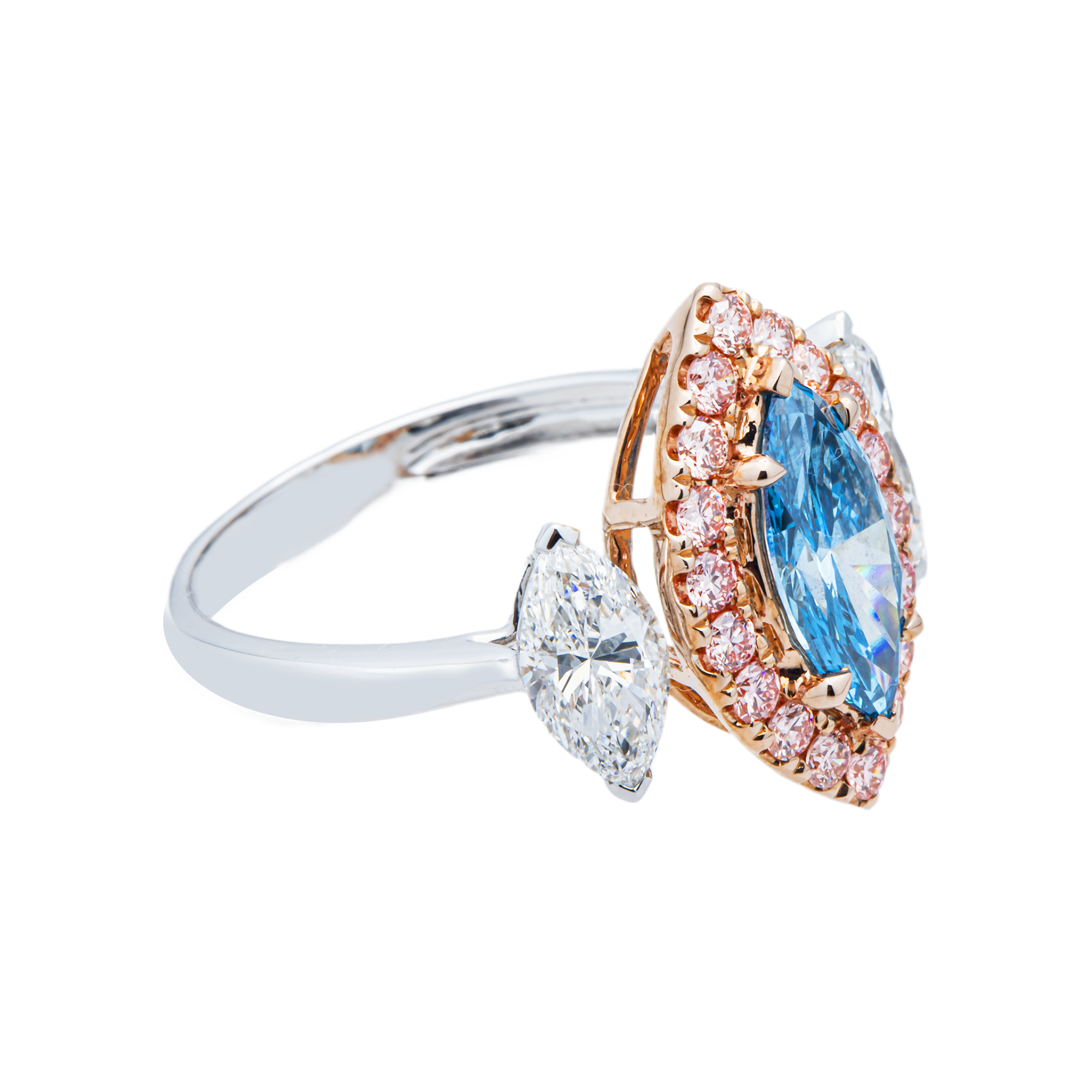 Two Tone Marquise Fancy Blue & White Diamond Ring 2.51ctw