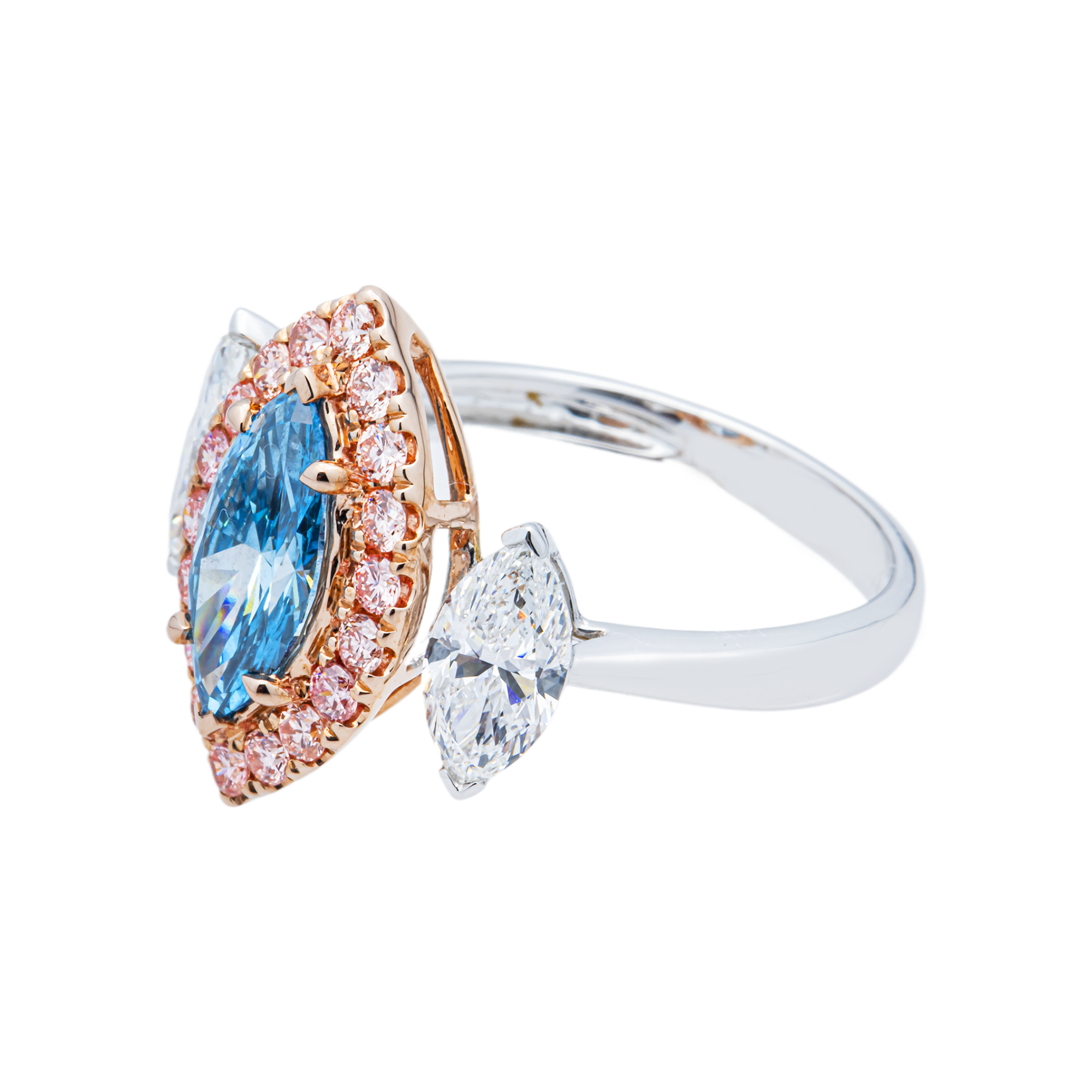 Two Tone Marquise Fancy Blue & White Diamond Ring 2.51ctw