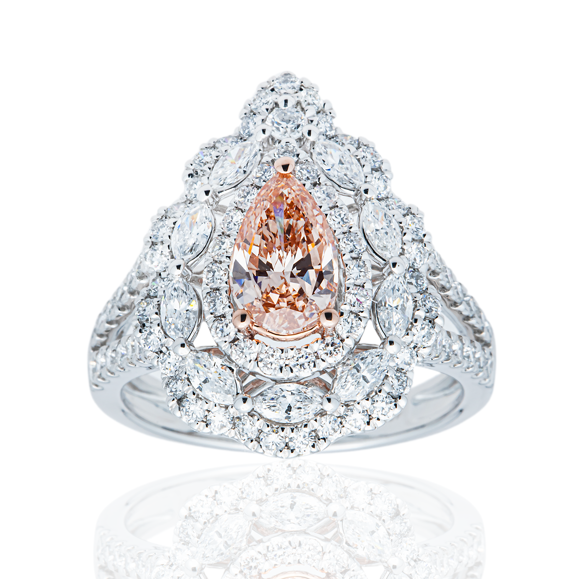 White Gold Pear Fancy Pink & White Diamond Ring 2.19ctw