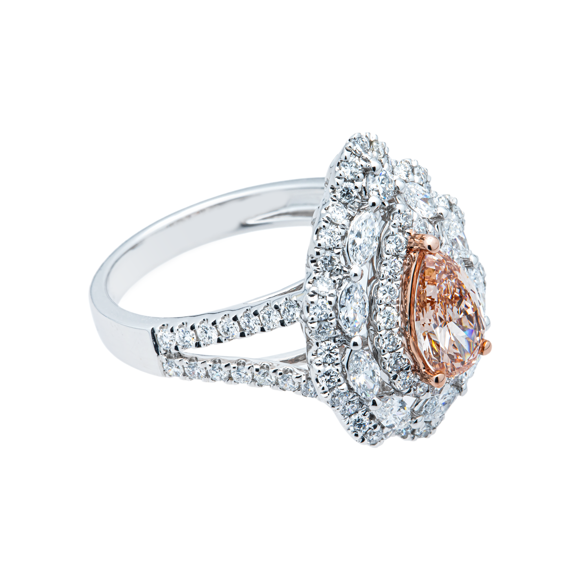 White Gold Pear Fancy Pink & White Diamond Ring 2.19ctw