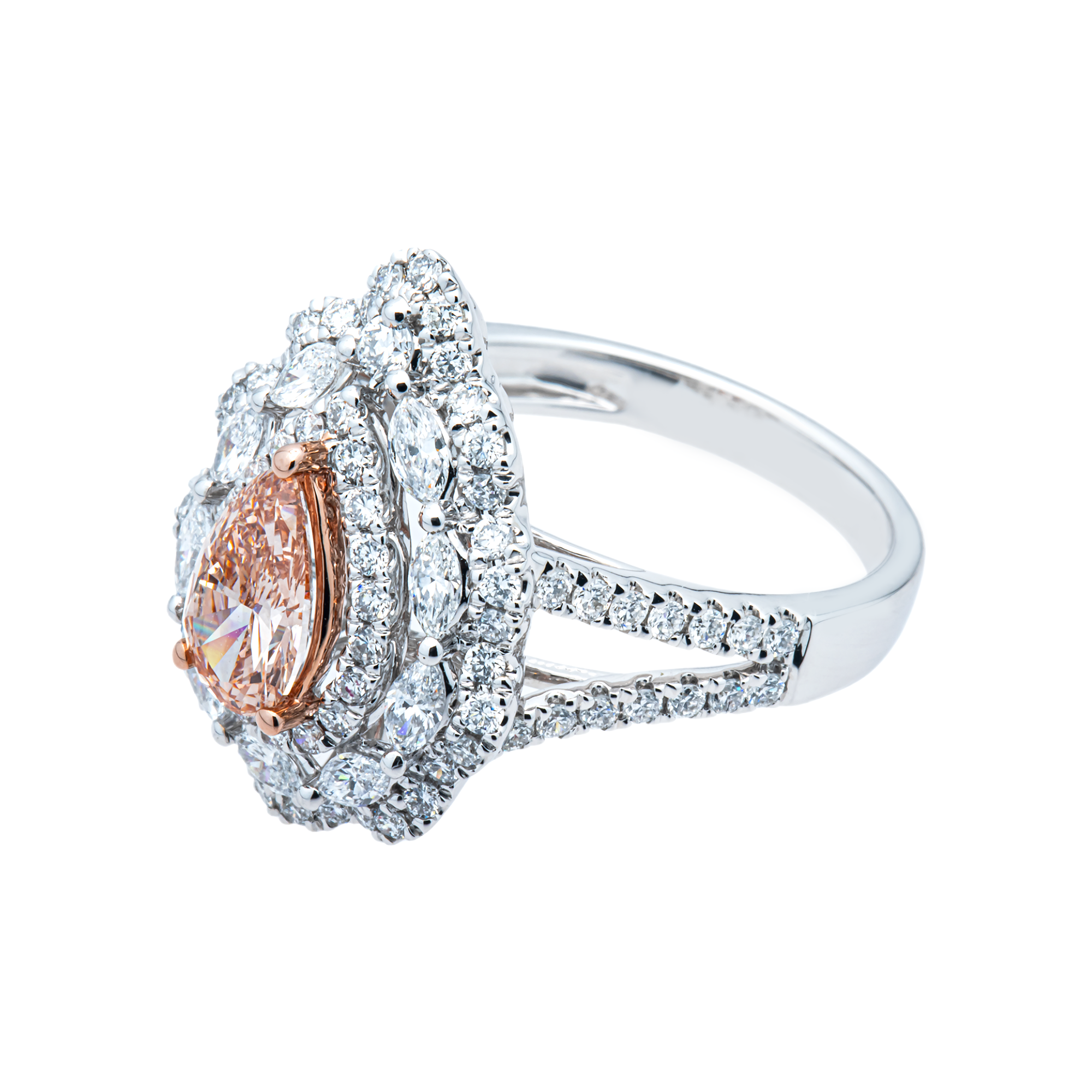 White Gold Pear Fancy Pink & White Diamond Ring 2.19ctw