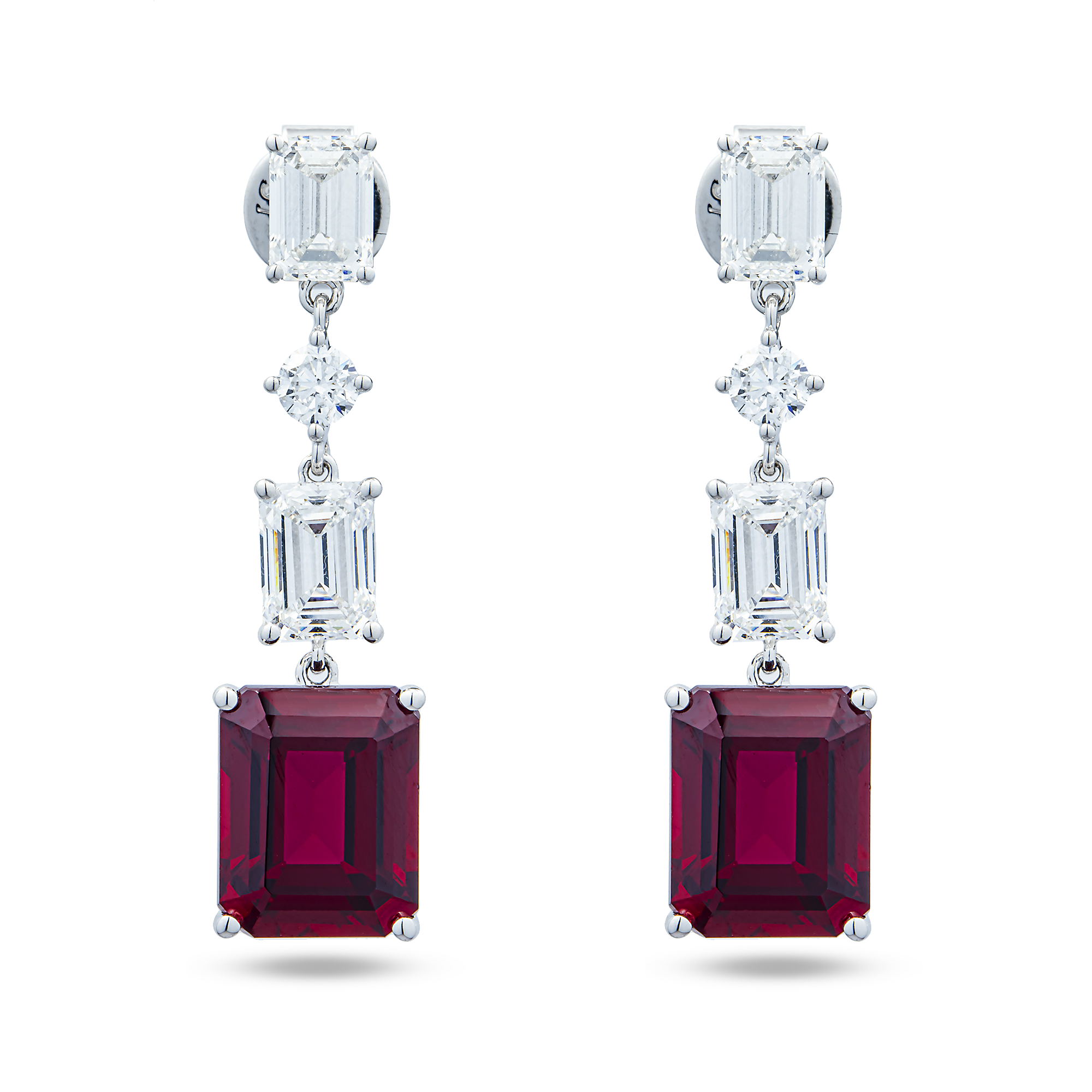 White Gold Emerald Ruby & Diamond Drop Earrings 12.89ctw
