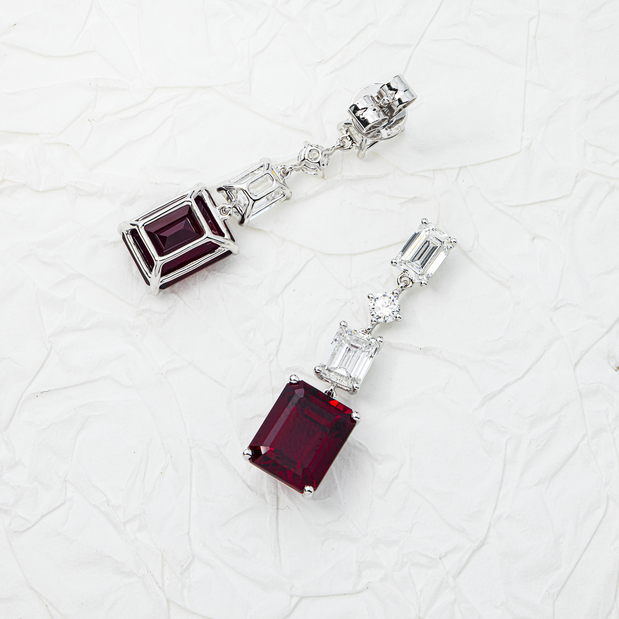 White Gold Emerald Ruby & Diamond Drop Earrings 12.89ctw
