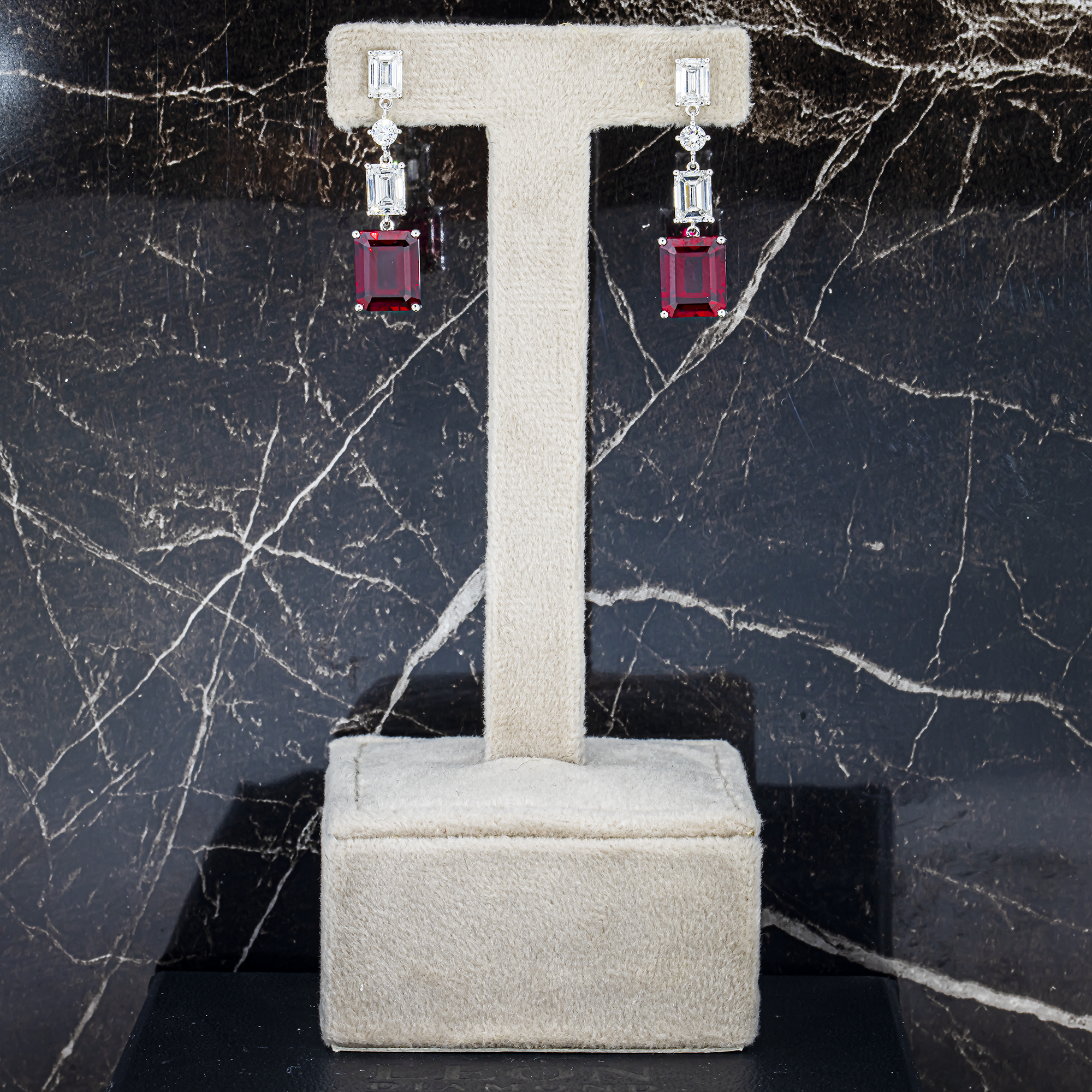 White Gold Emerald Ruby & Diamond Drop Earrings 12.89ctw