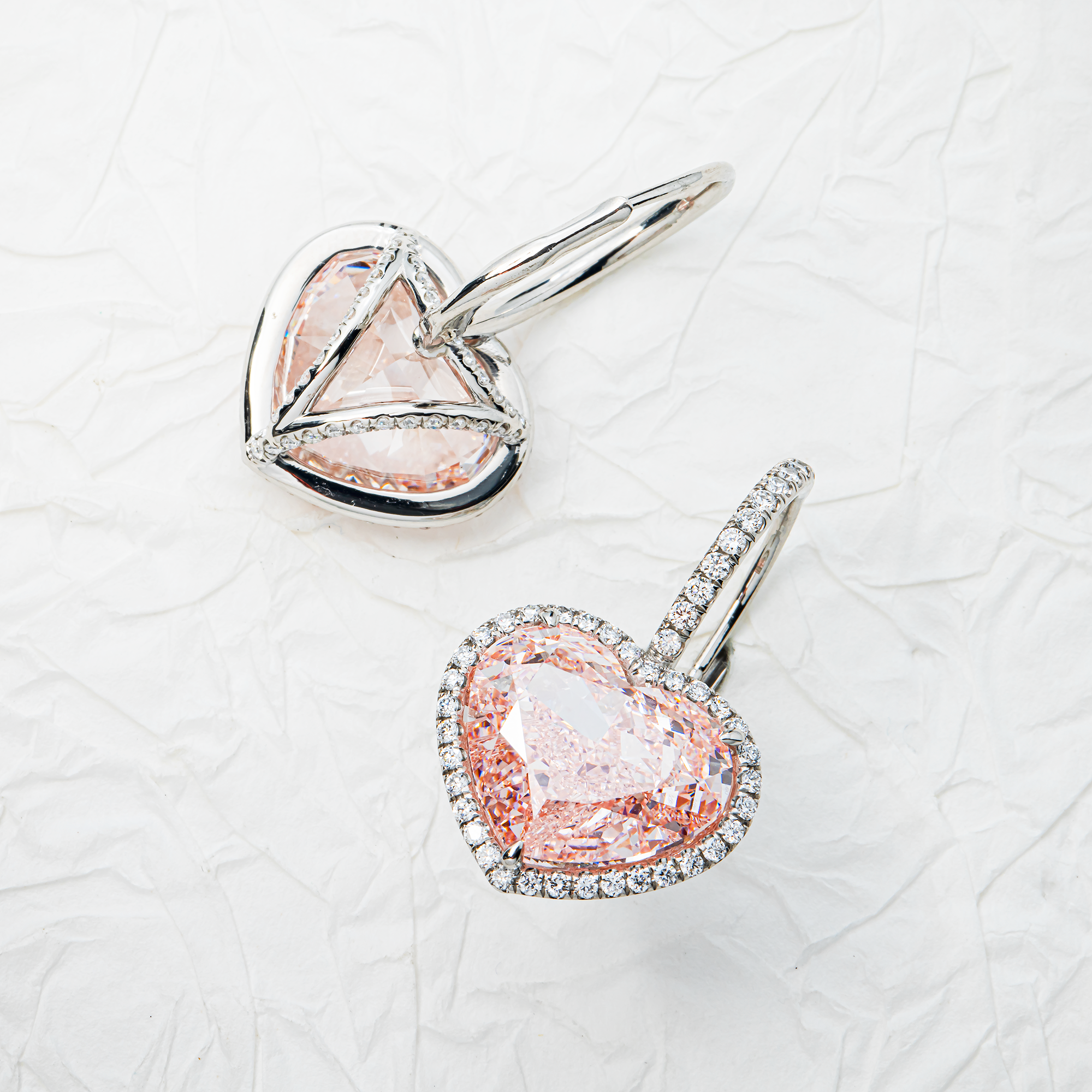 Platinum IGI Heart Fancy Pink Diamond Hoop Earrings 21.48ctw