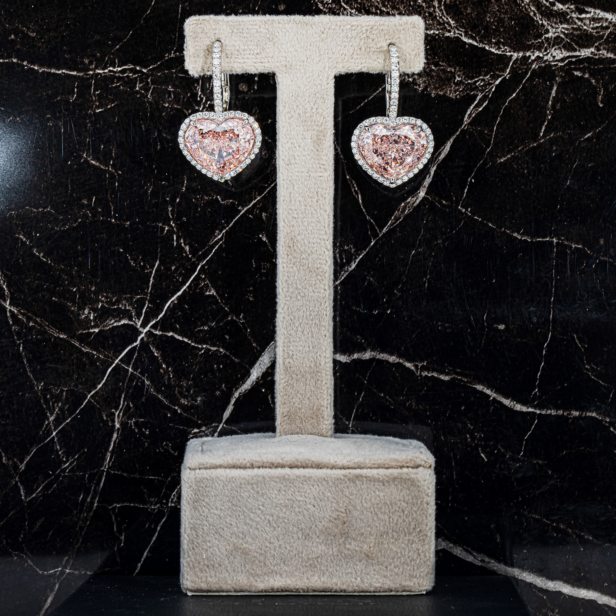 Platinum IGI Heart Fancy Pink Diamond Hoop Earrings 21.48ctw