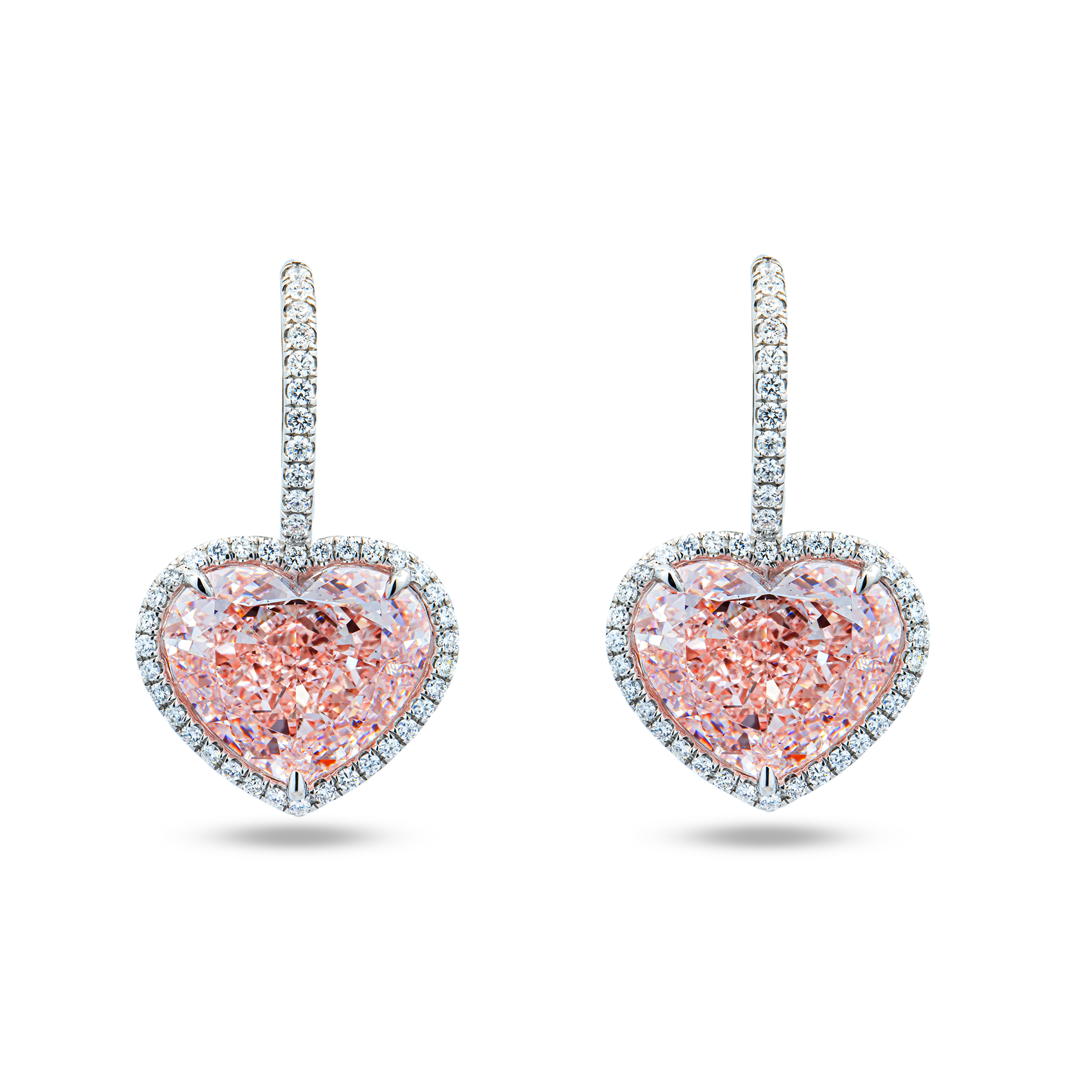 Platinum IGI Heart Fancy Pink Diamond Hoop Earrings 21.48ctw