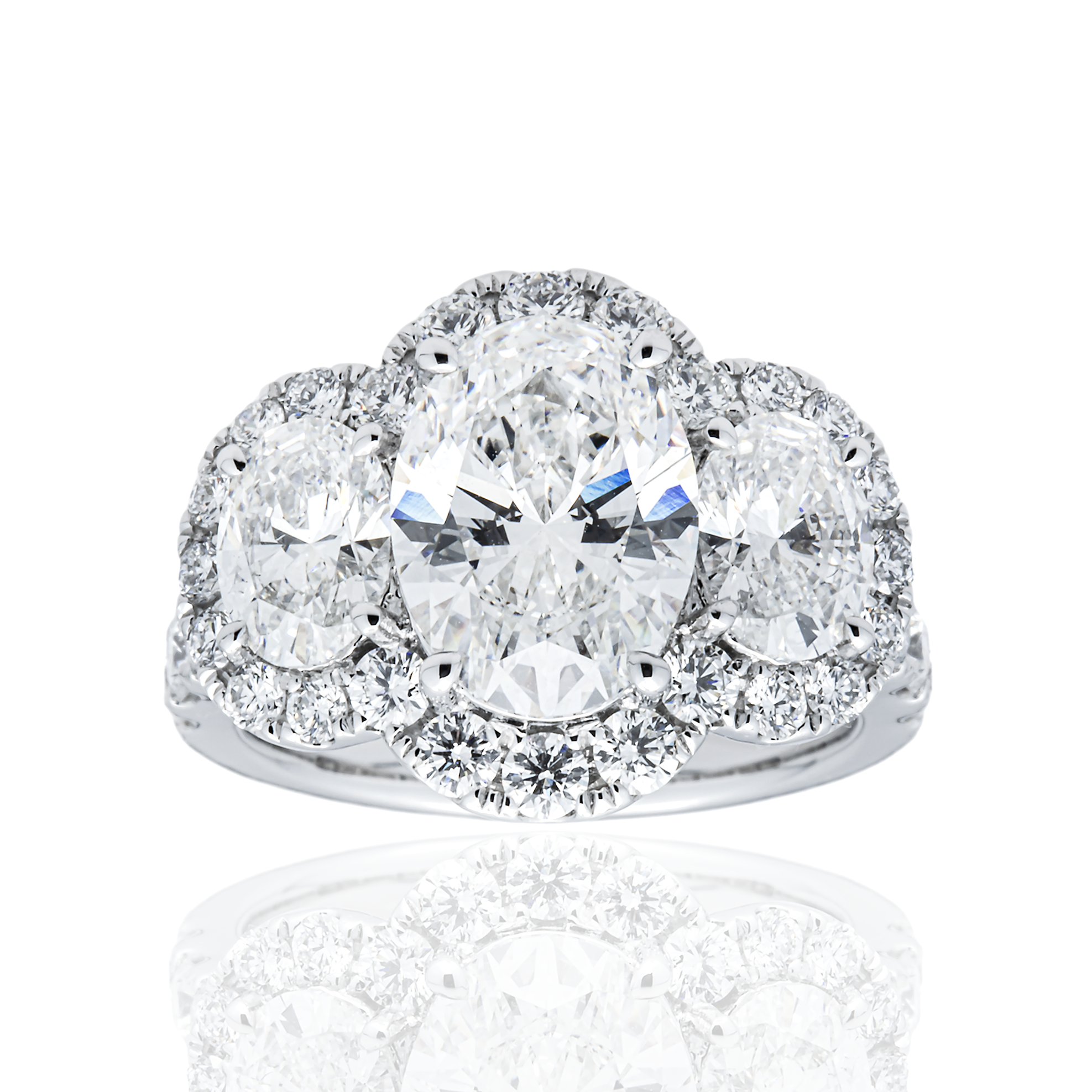 14K White Gold Triple Oval Diamond Engagement Ring 6.57ctw