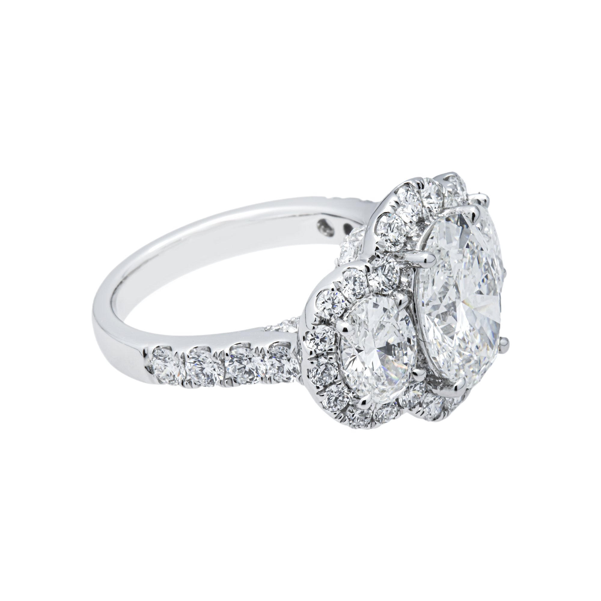 14K White Gold Triple Oval Diamond Engagement Ring 6.57ctw