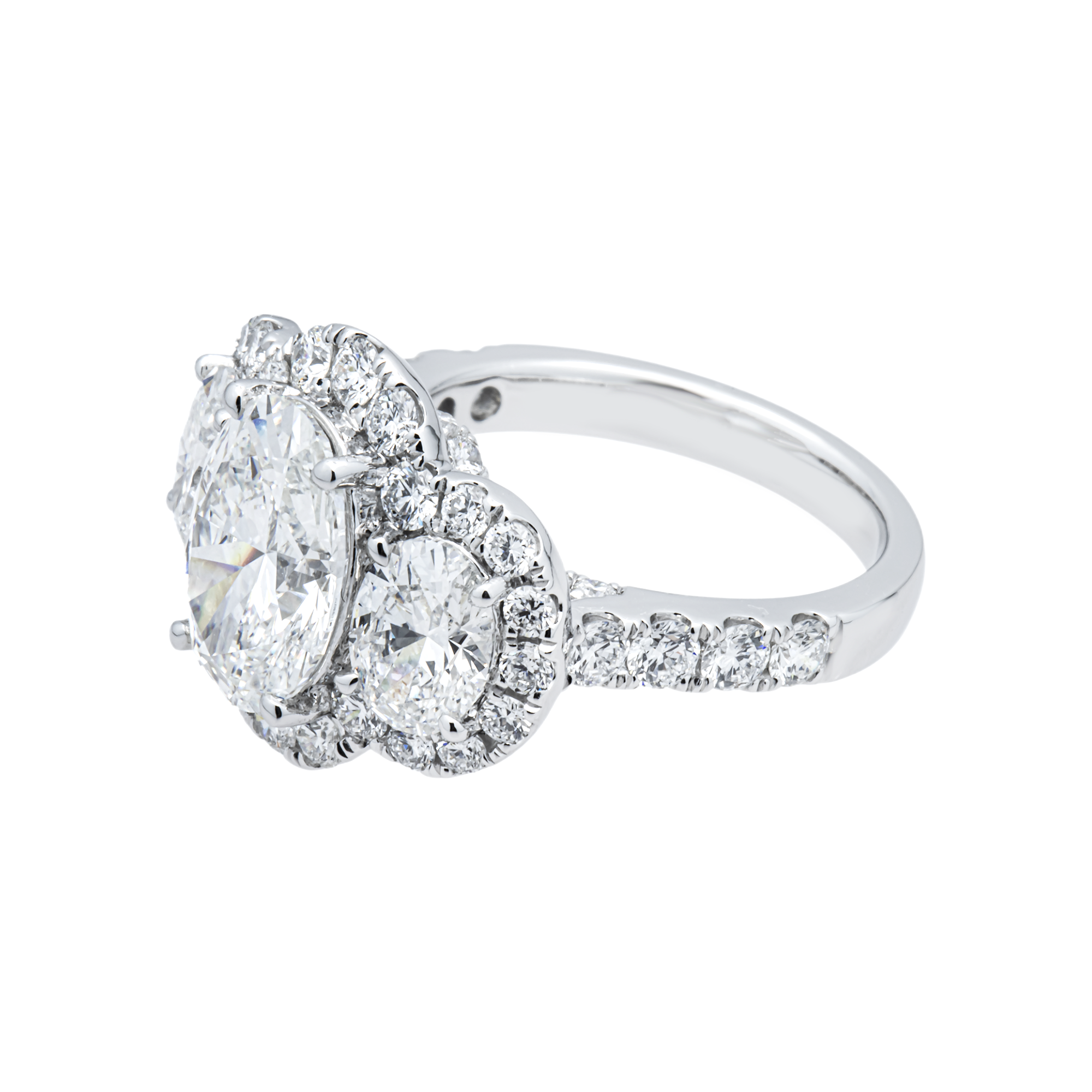14K White Gold Triple Oval Diamond Engagement Ring 6.57ctw