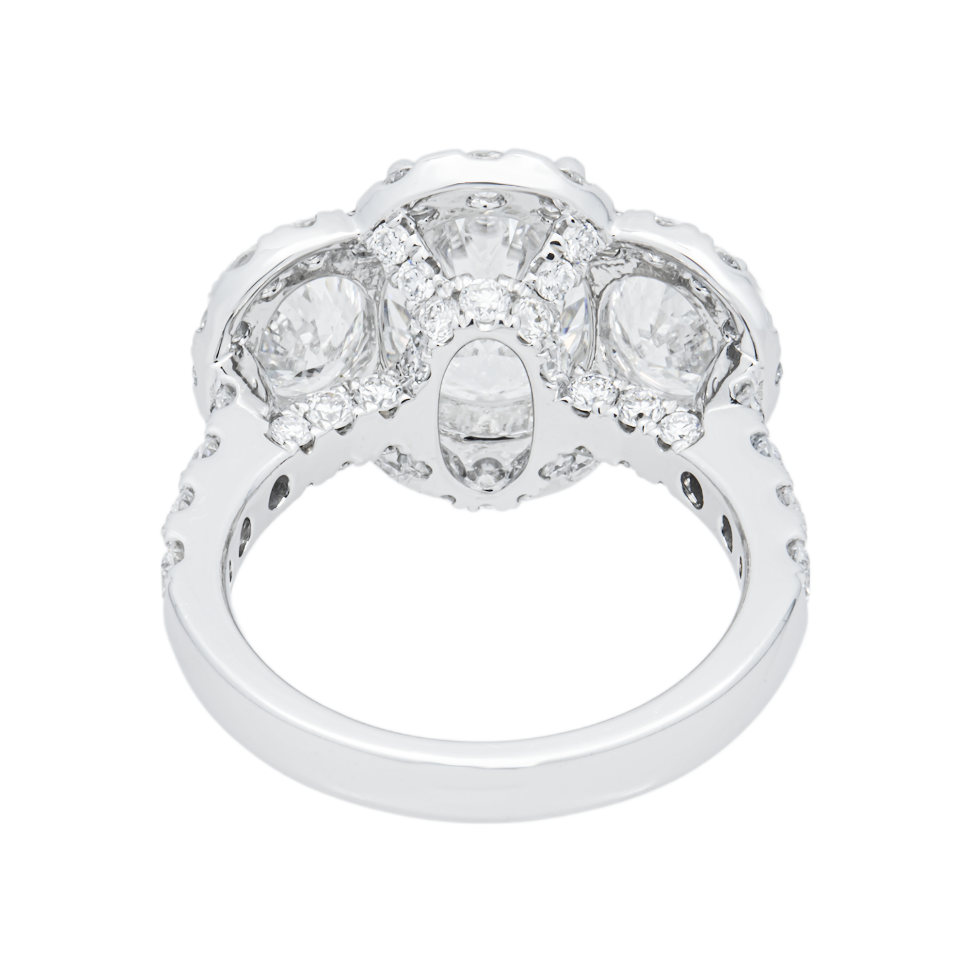 14K White Gold Triple Oval Diamond Engagement Ring 6.57ctw