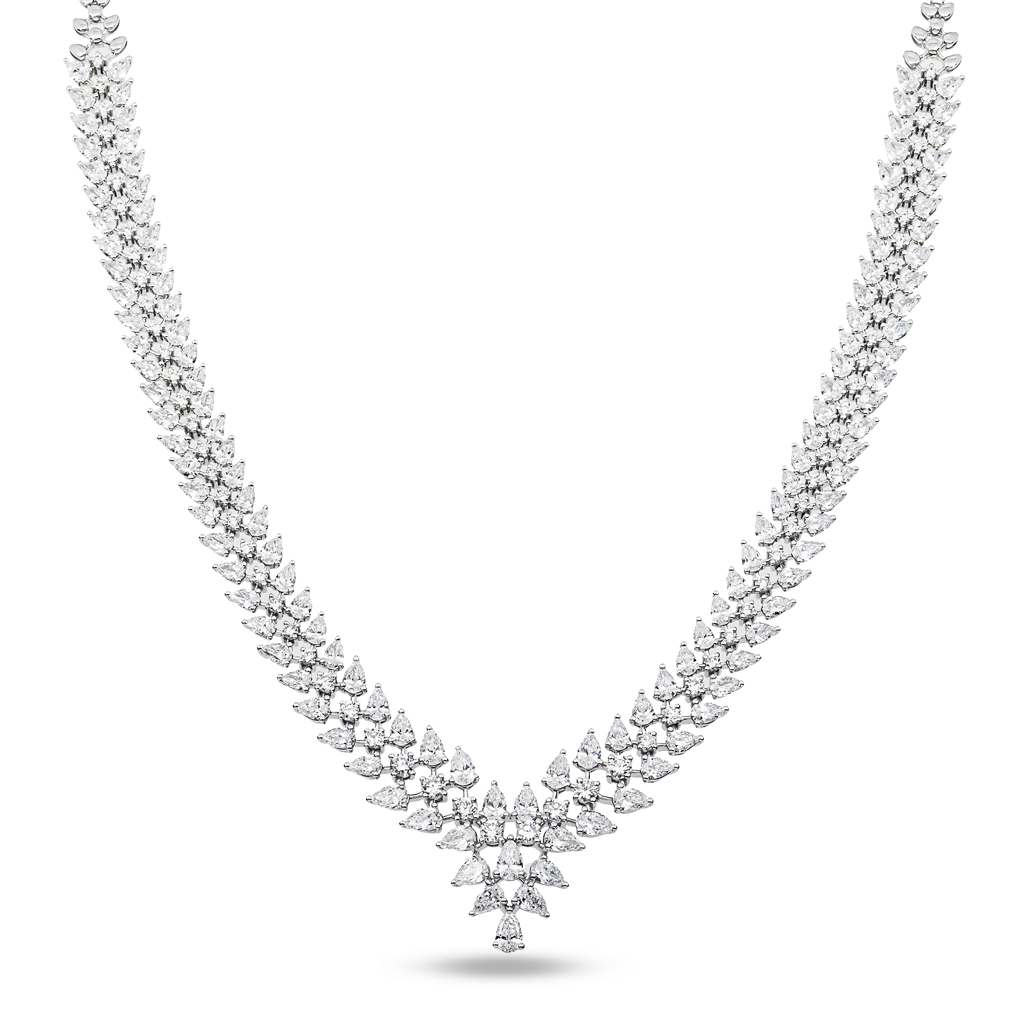 White Gold Pear & Round Diamond Necklace 13.19ct