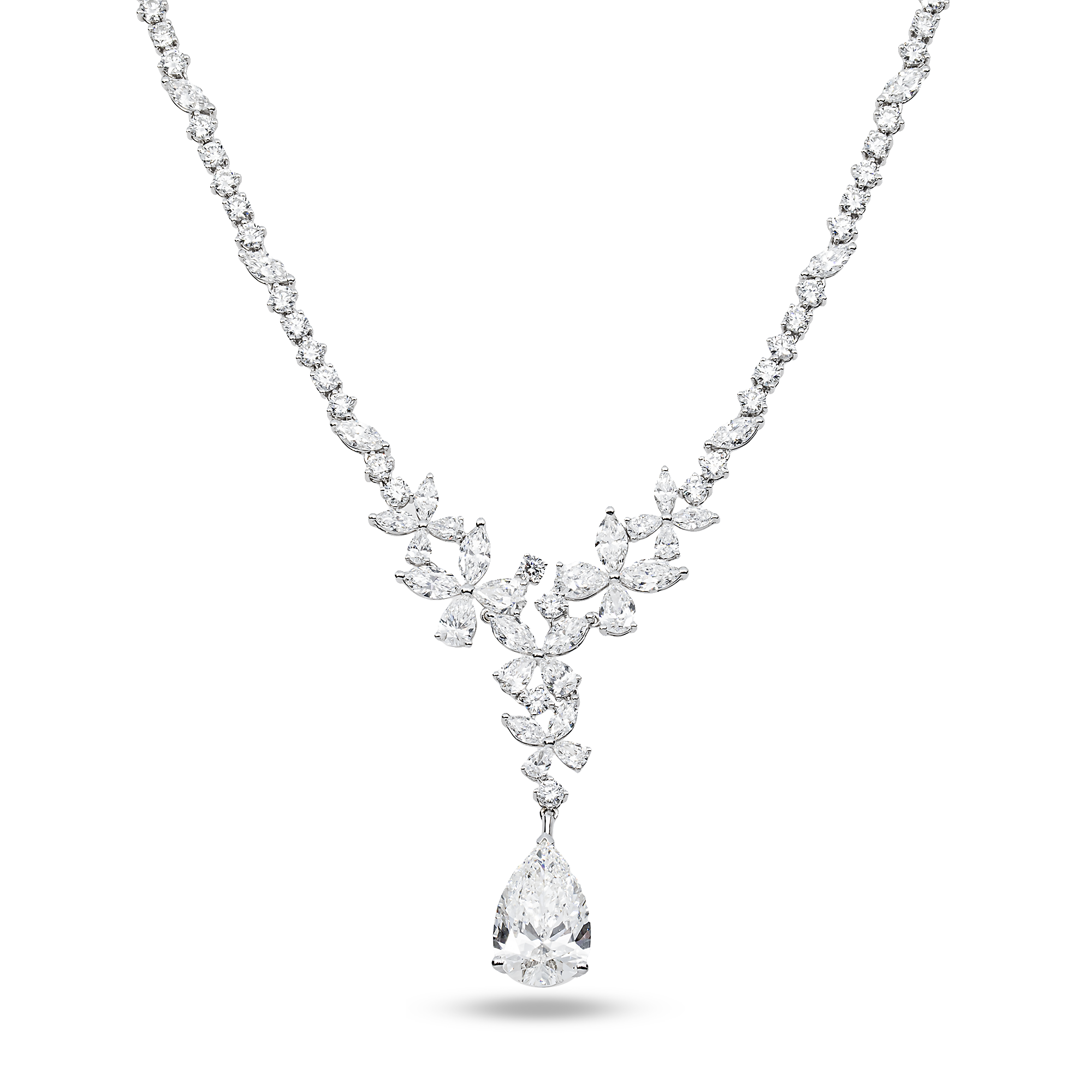 White Gold Multi Shape Flower Diamond Drop Necklace 20.25ct