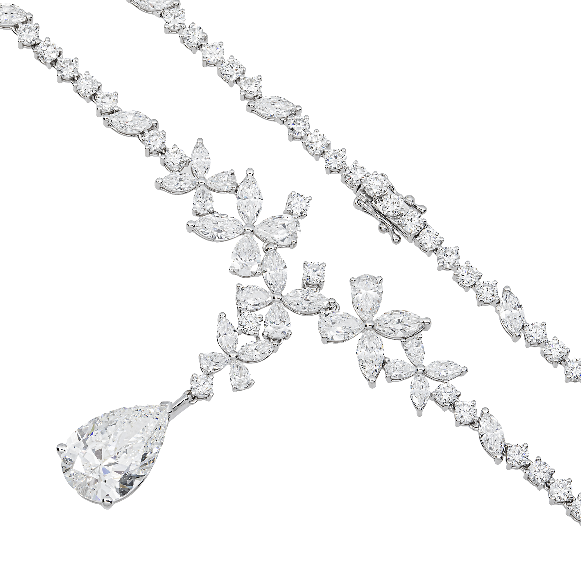 White Gold Multi Shape Flower Diamond Drop Necklace 20.25ct