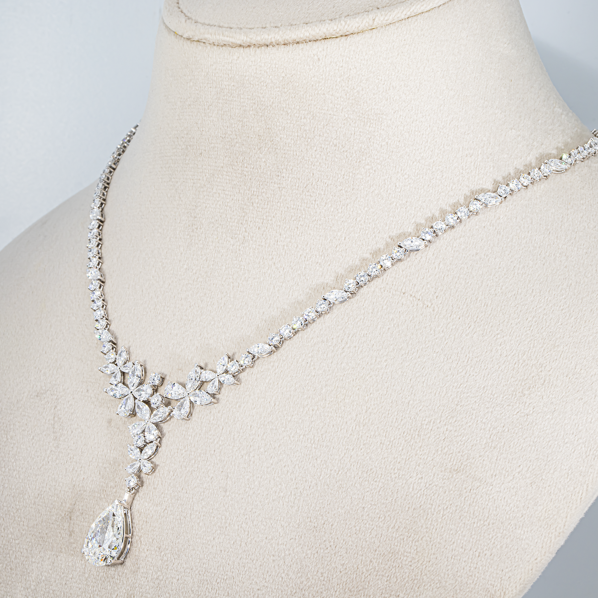 White Gold Multi Shape Flower Diamond Drop Necklace 20.25ct