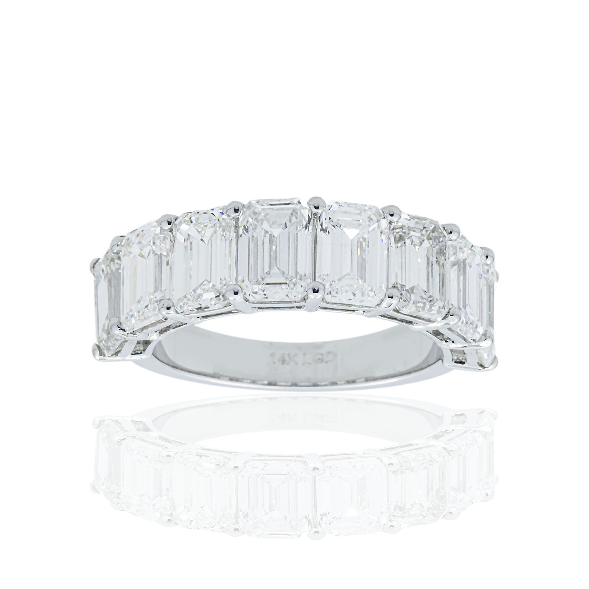 14K White Gold Half Eternity Emerald Cut Diamond Ring 5.92ct