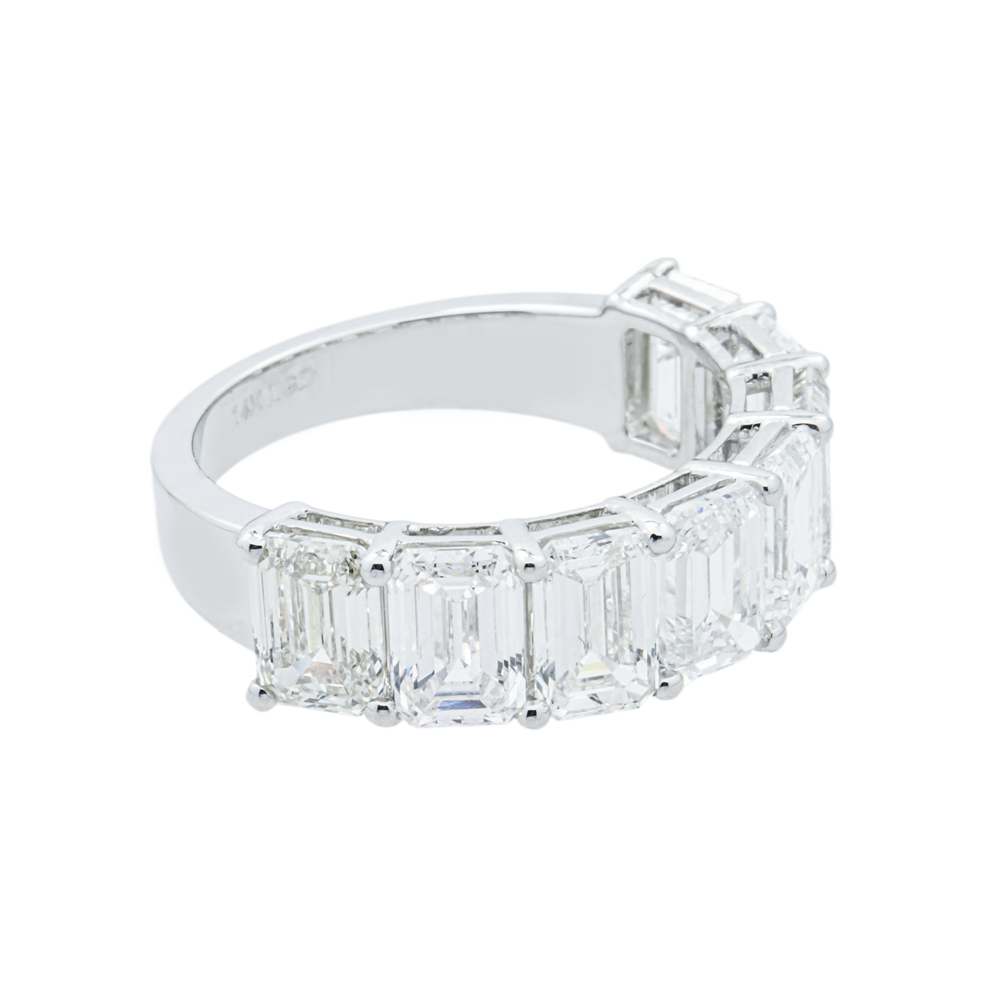 14K White Gold Half Eternity Emerald Cut Diamond Ring 5.92ct