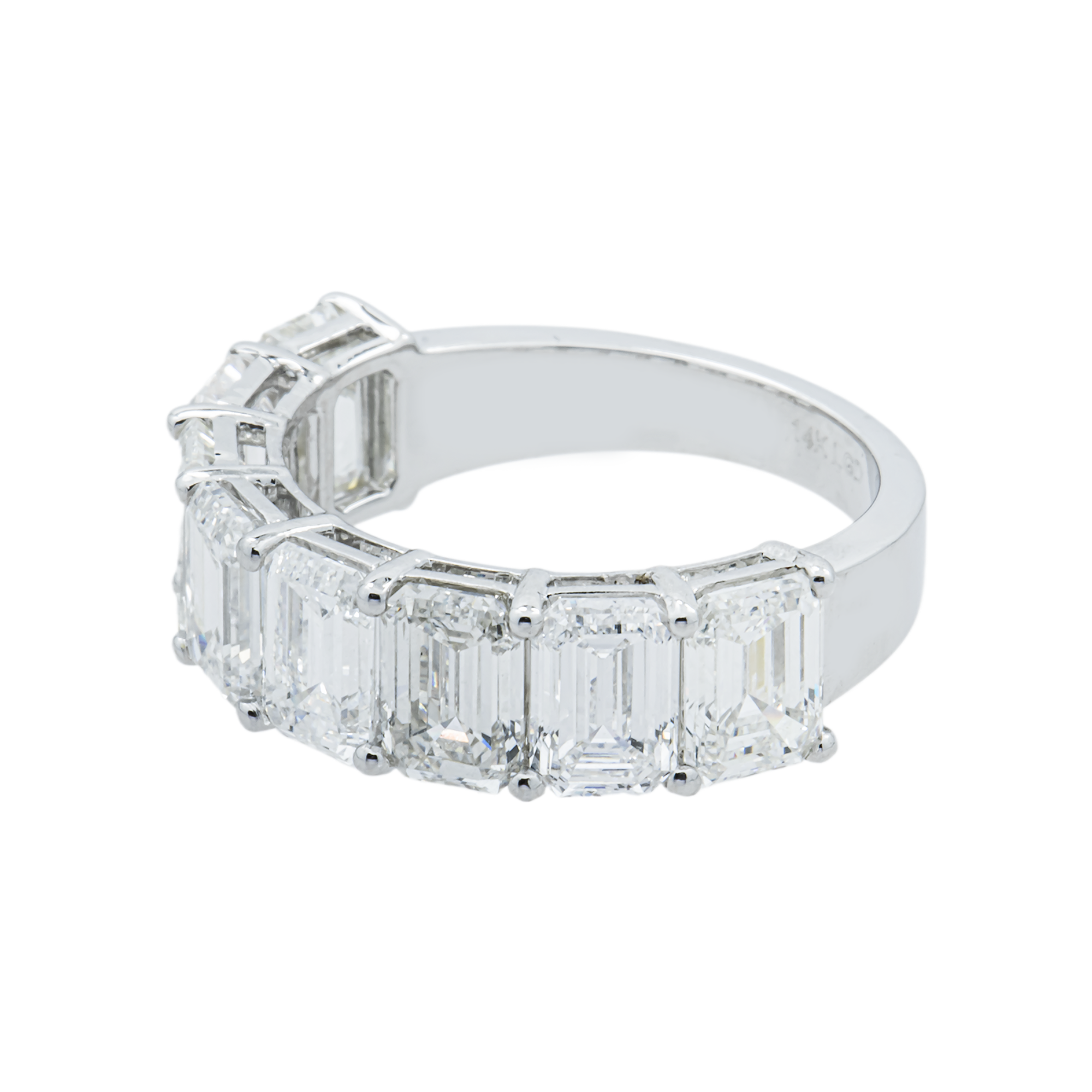 14K White Gold Half Eternity Emerald Cut Diamond Ring 5.92ct