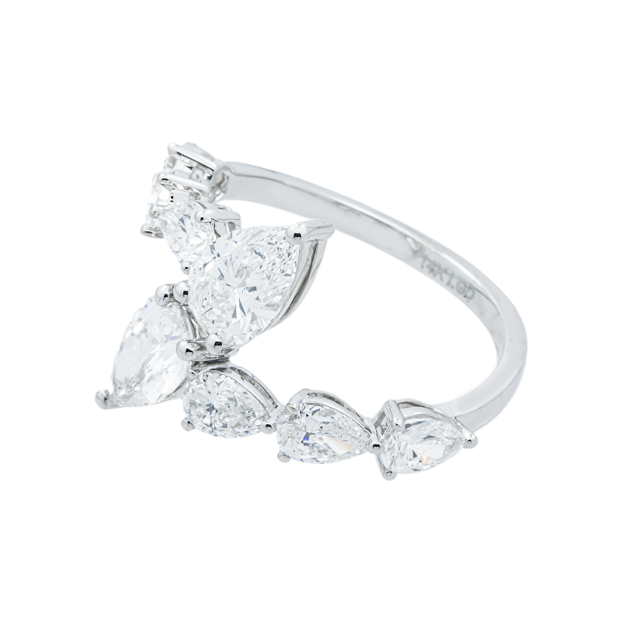 14K White Gold Pear Diamond Bypass Wrap Ring 3.04ct