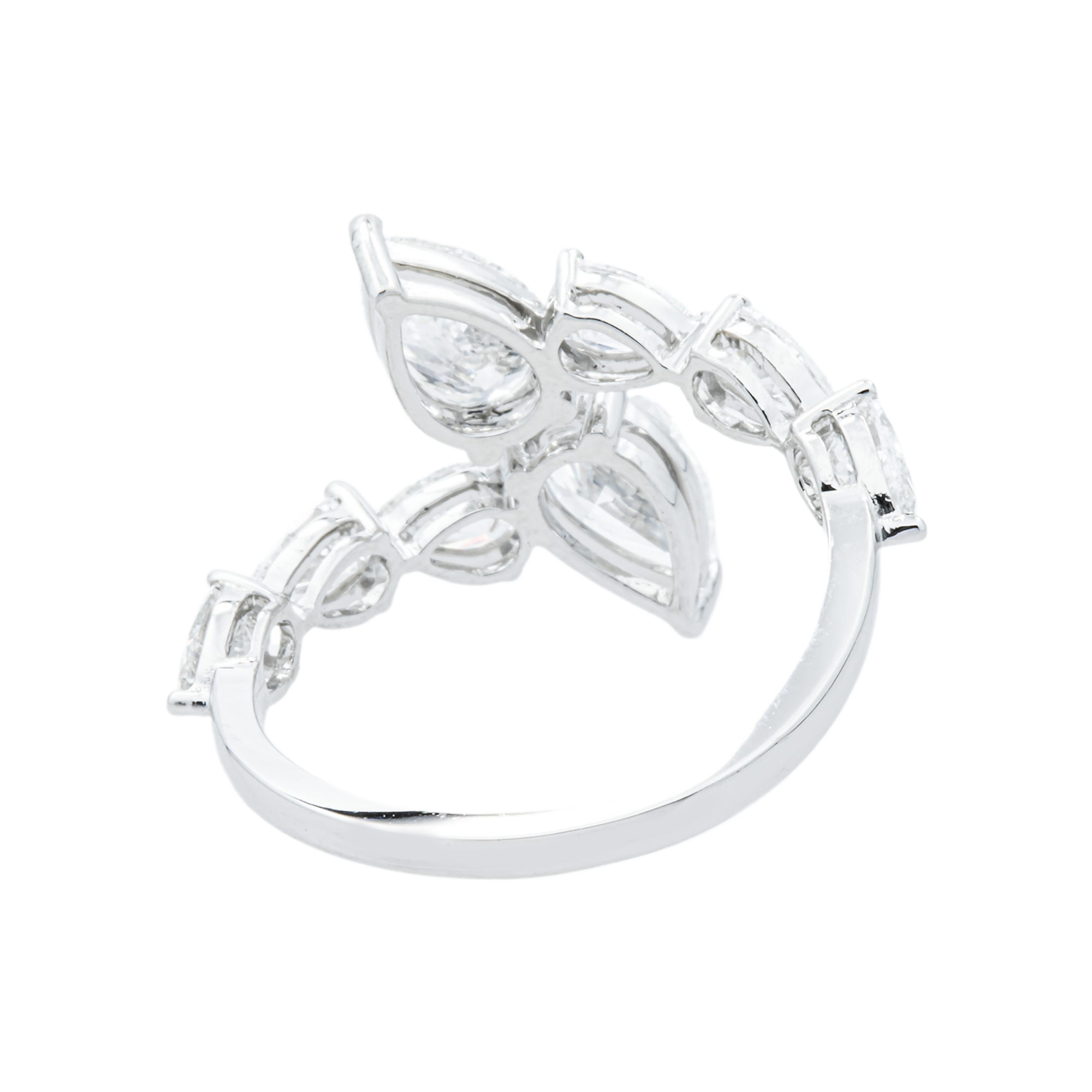 14K White Gold Pear Diamond Bypass Wrap Ring 3.04ct