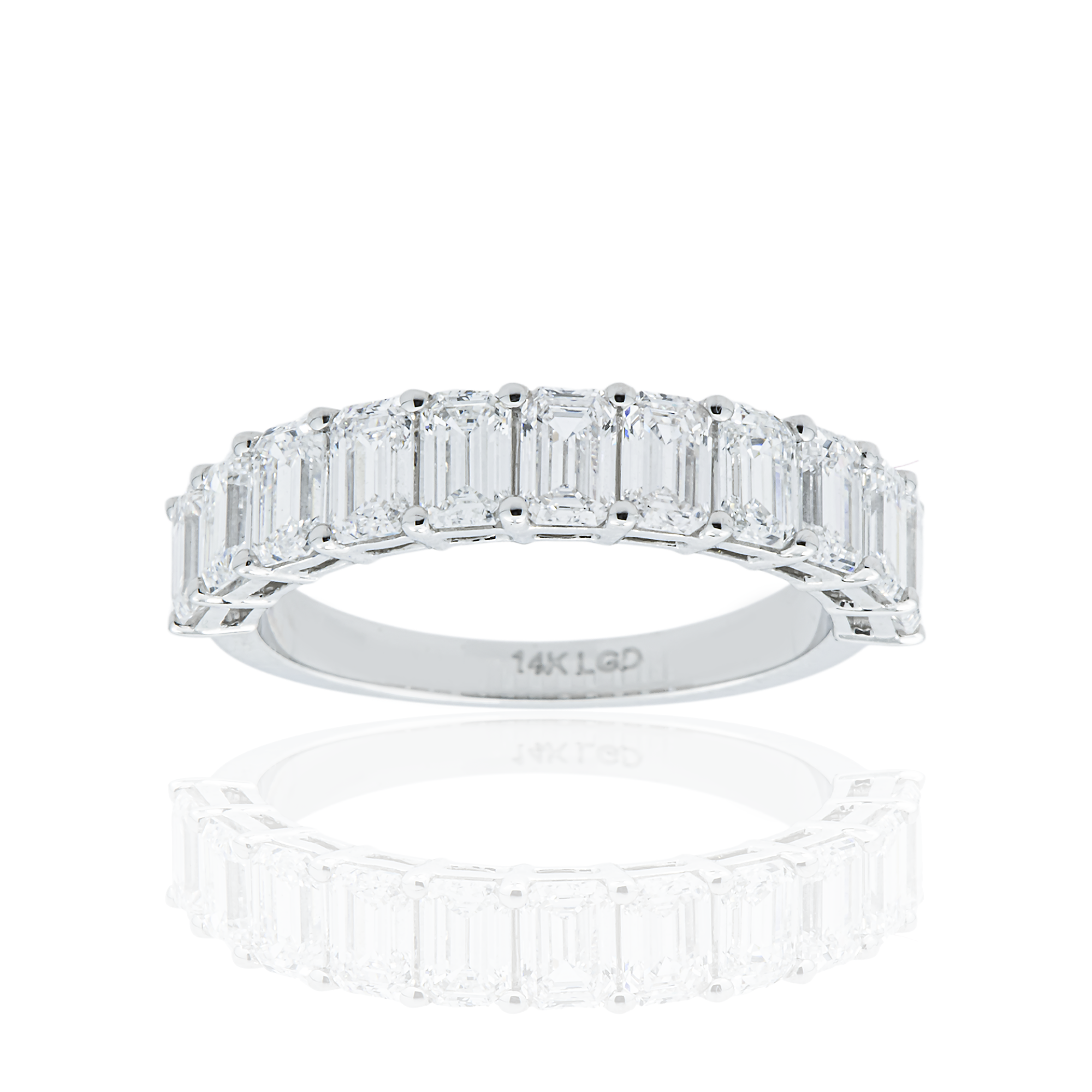 14K White Gold Half-Eternity Emerald Diamond Ring 2.13ct
