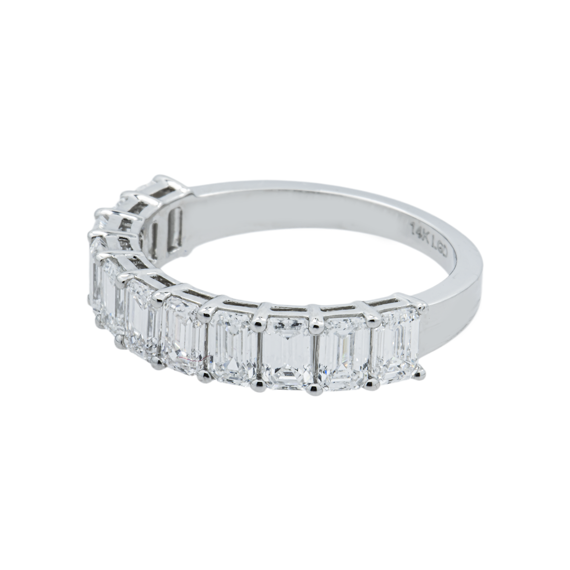 14K White Gold Half-Eternity Emerald Diamond Ring 2.13ct