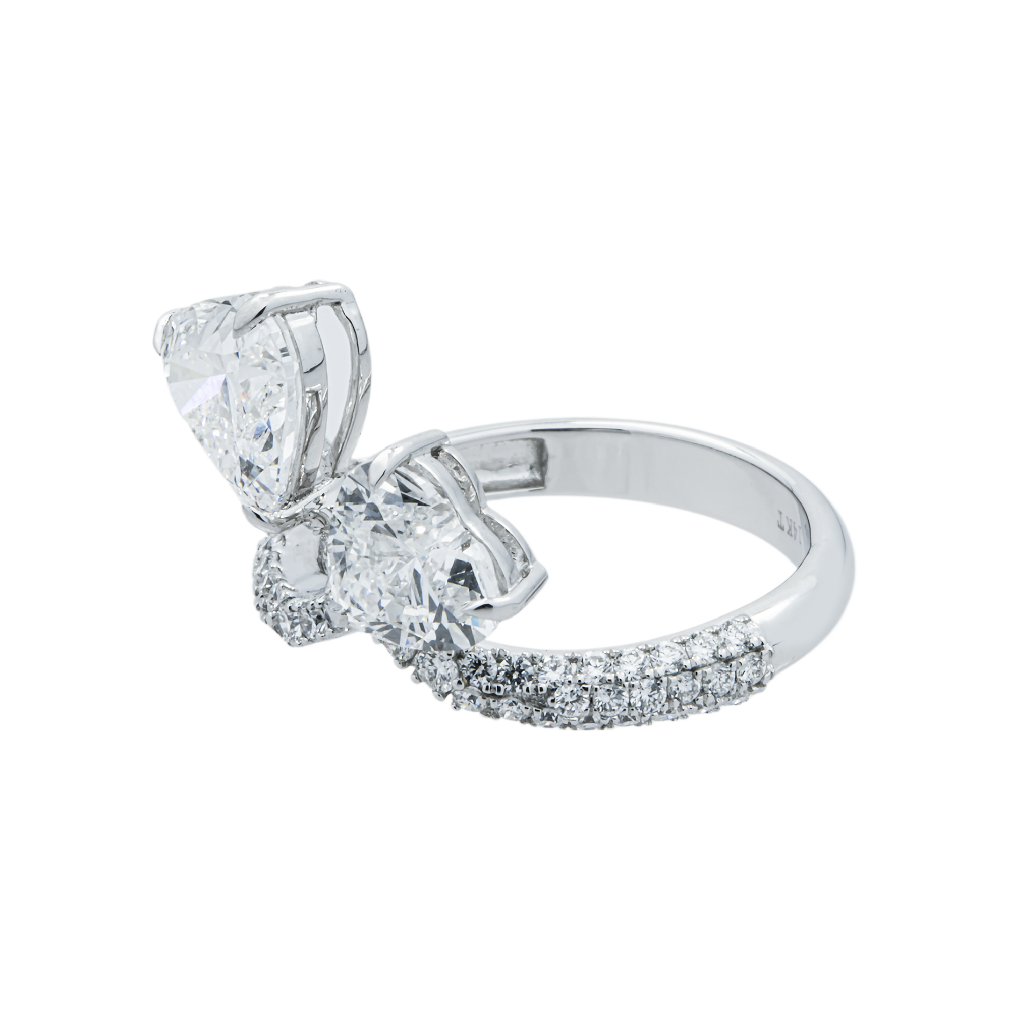 14K White Gold Double Heart & Round Diamond Ring 3.58ctw