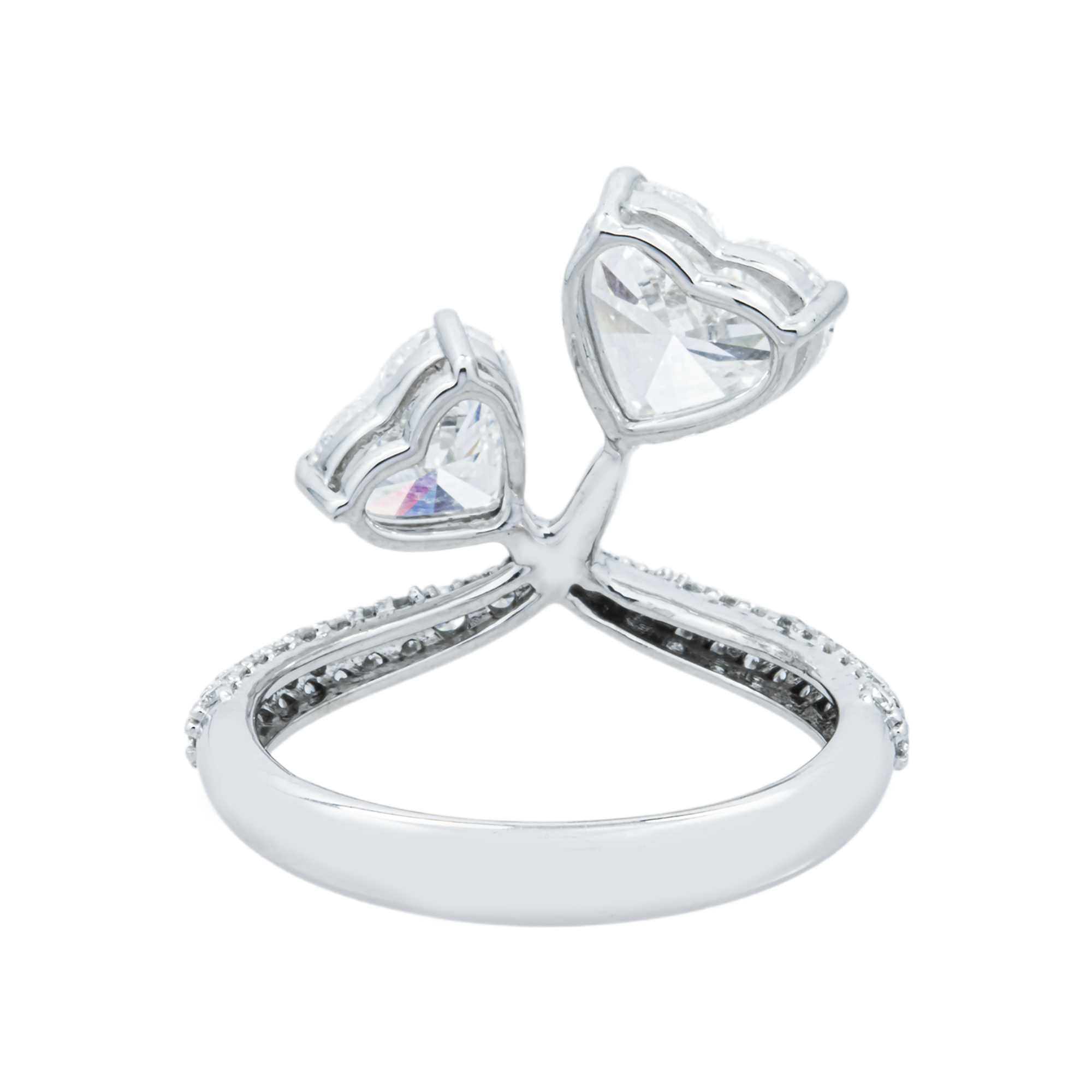 14K White Gold Double Heart & Round Diamond Ring 3.58ctw