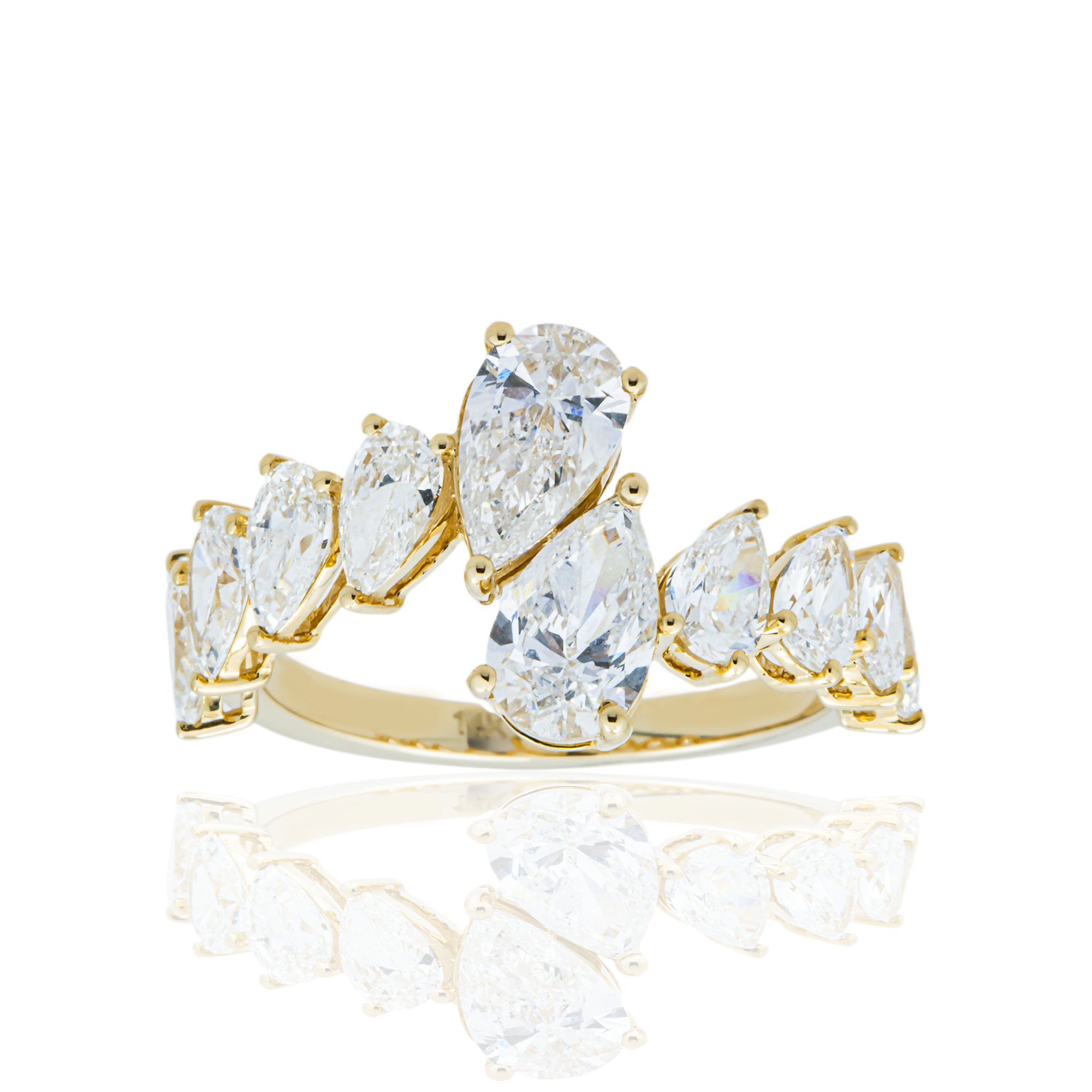 14K Yellow Gold Pear Diamond Bypass Wrap Ring 3.36ct