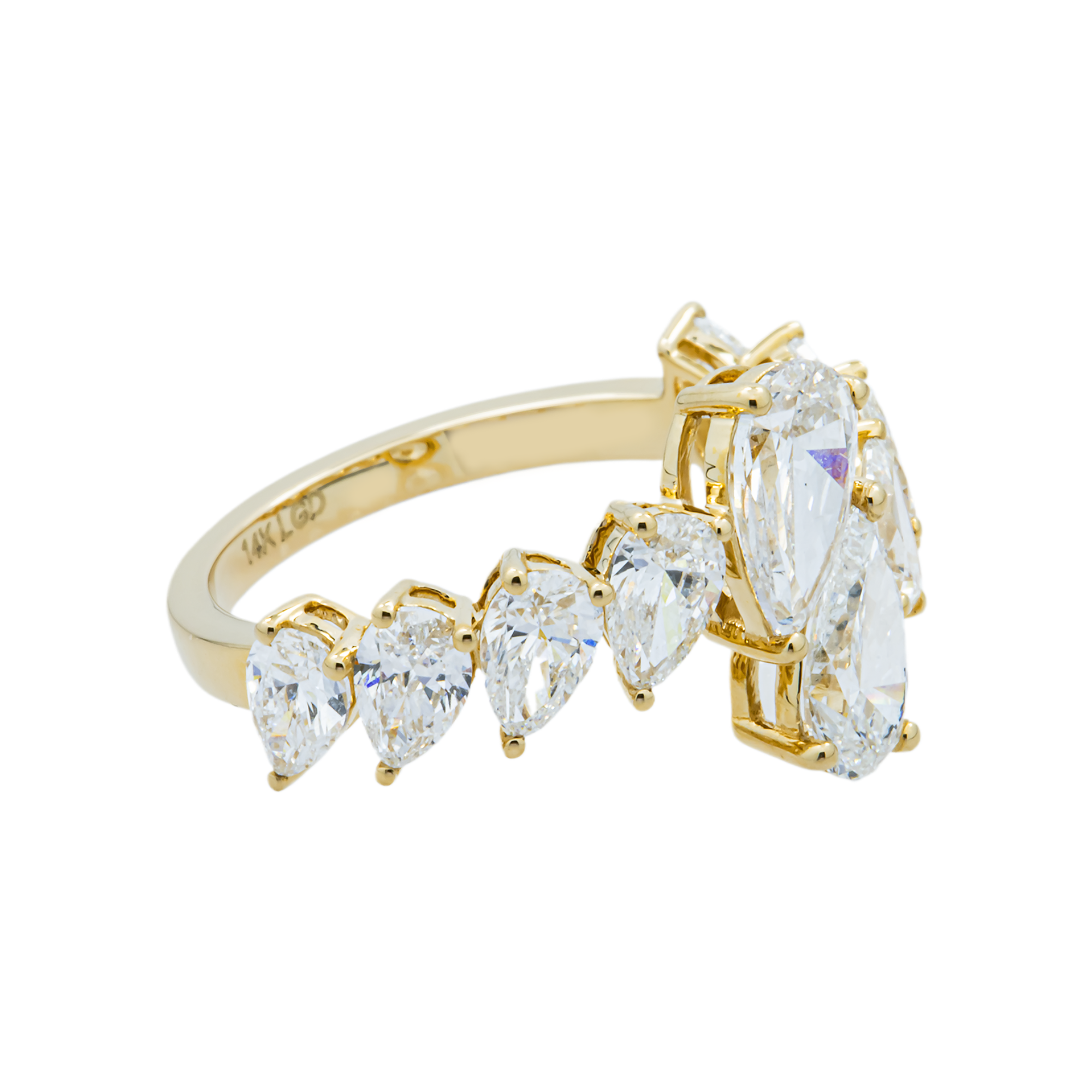 14K Yellow Gold Pear Diamond Bypass Wrap Ring 3.36ct