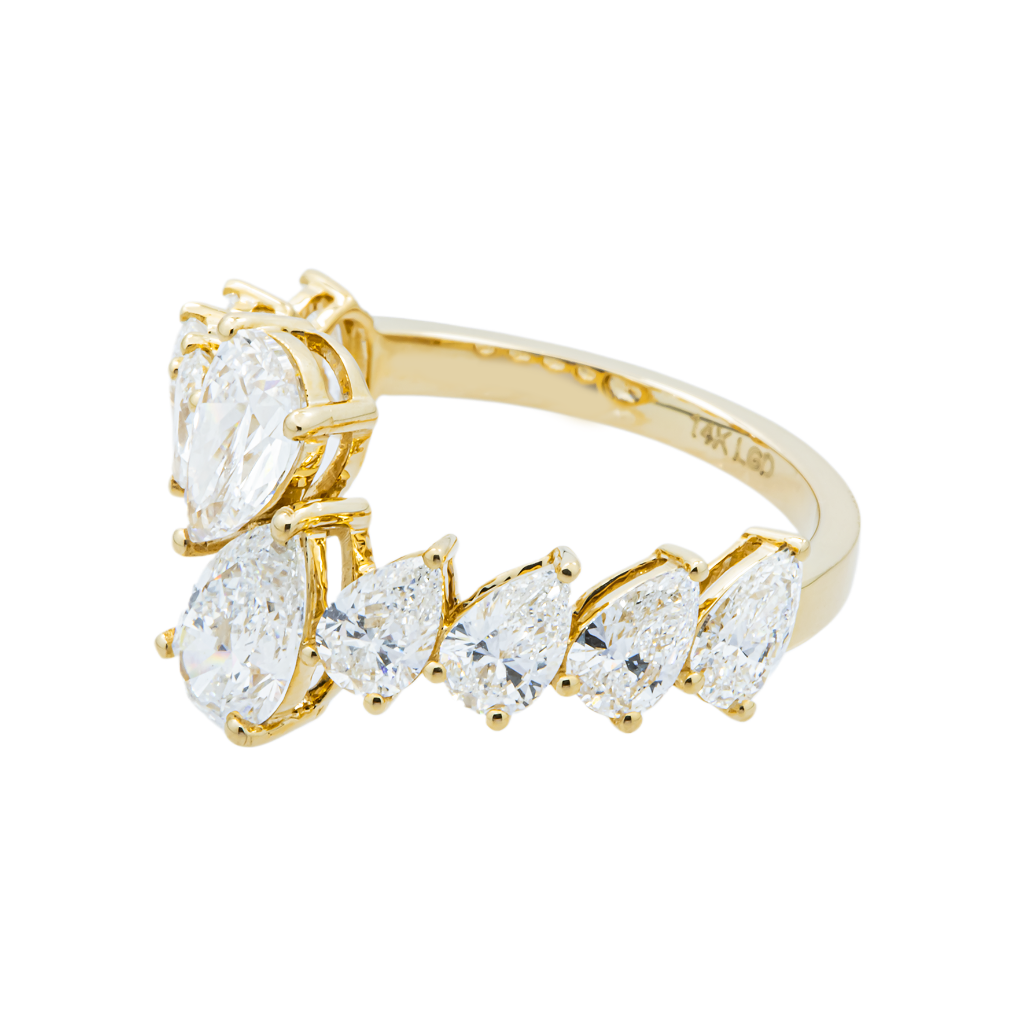 14K Yellow Gold Pear Diamond Bypass Wrap Ring 3.36ct