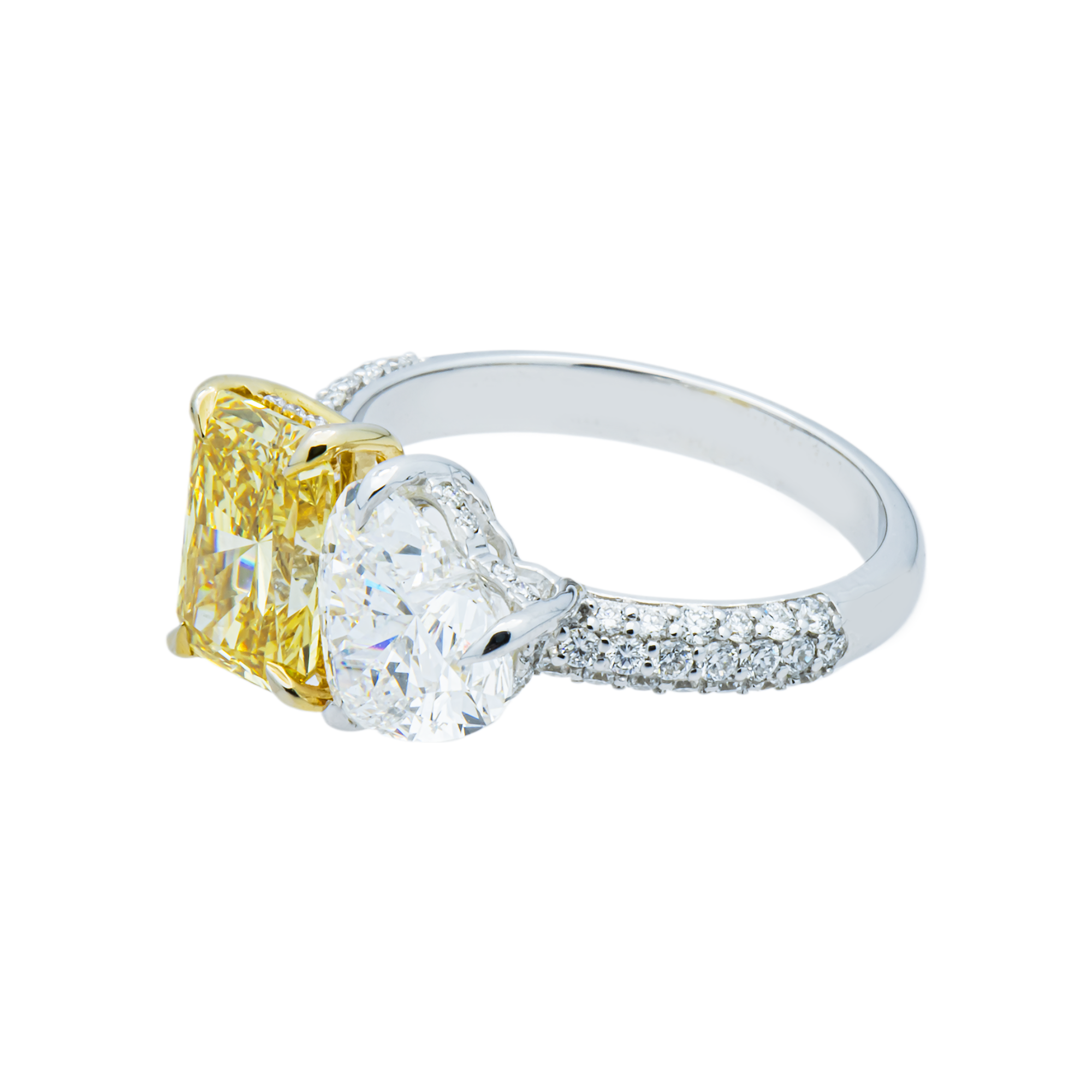 14K White Gold Heart & Fancy Yellow Radiant Diamond Toi Et Moi Ring 4.33ctw