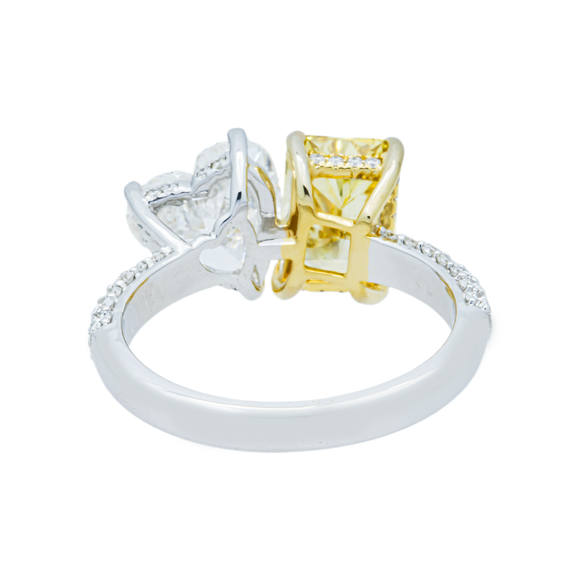14K White Gold Heart & Fancy Yellow Radiant Diamond Toi Et Moi Ring 4.33ctw