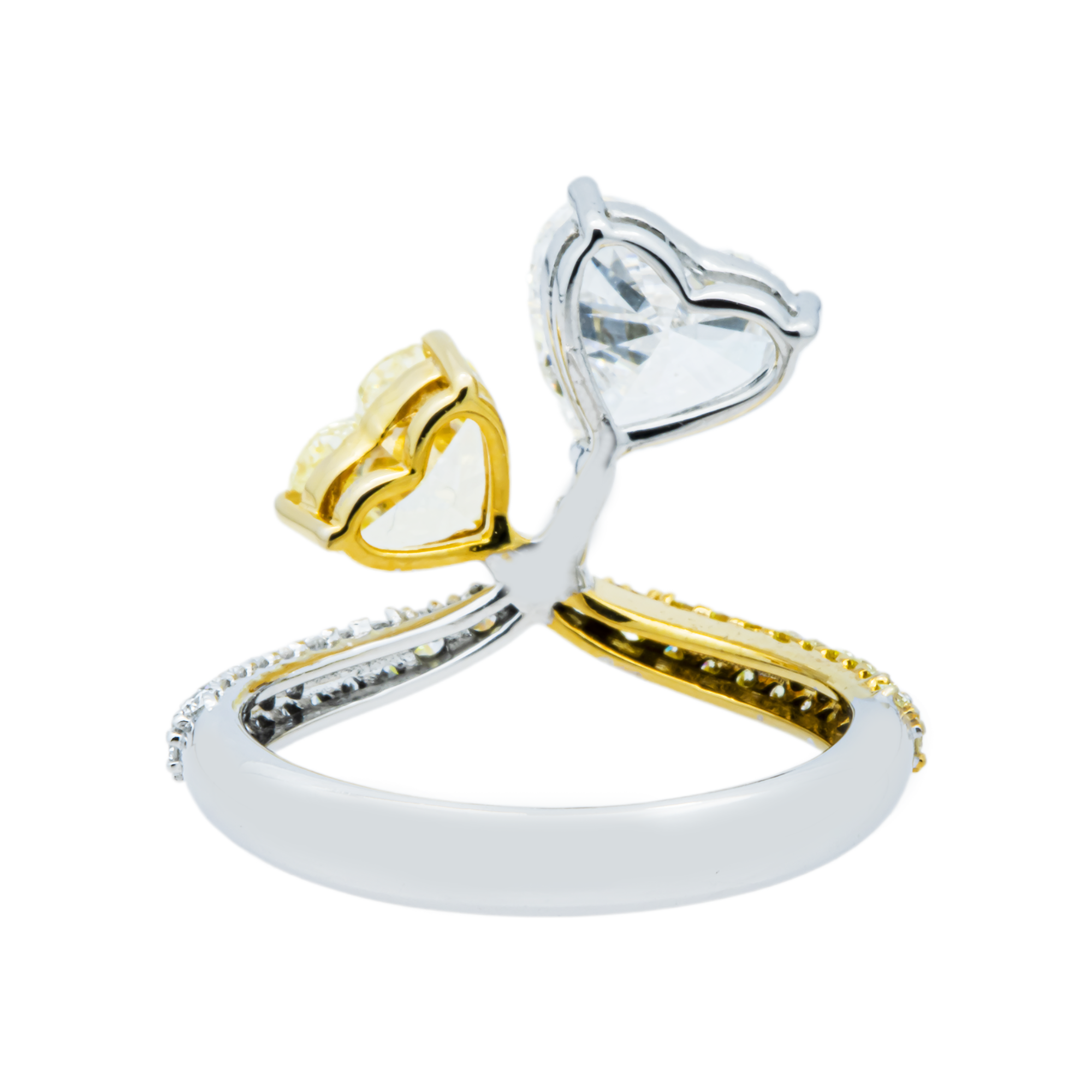 14K Two Tone Fancy Yellow & White Heart Diamond Ring 3.41ctw