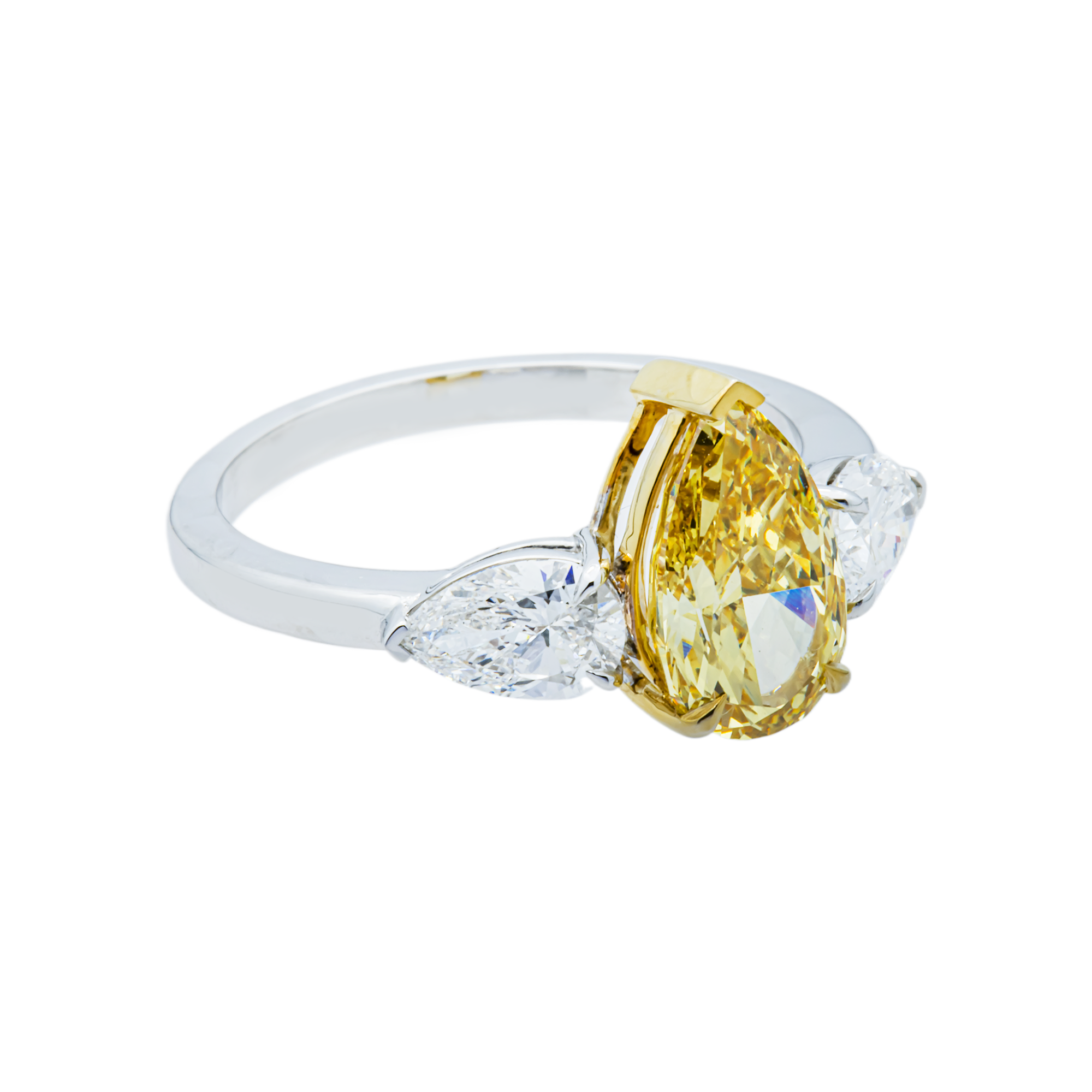 14K White Gold 1.82ct Pear Fancy Yellow & White Diamond Ring 2.69ctw