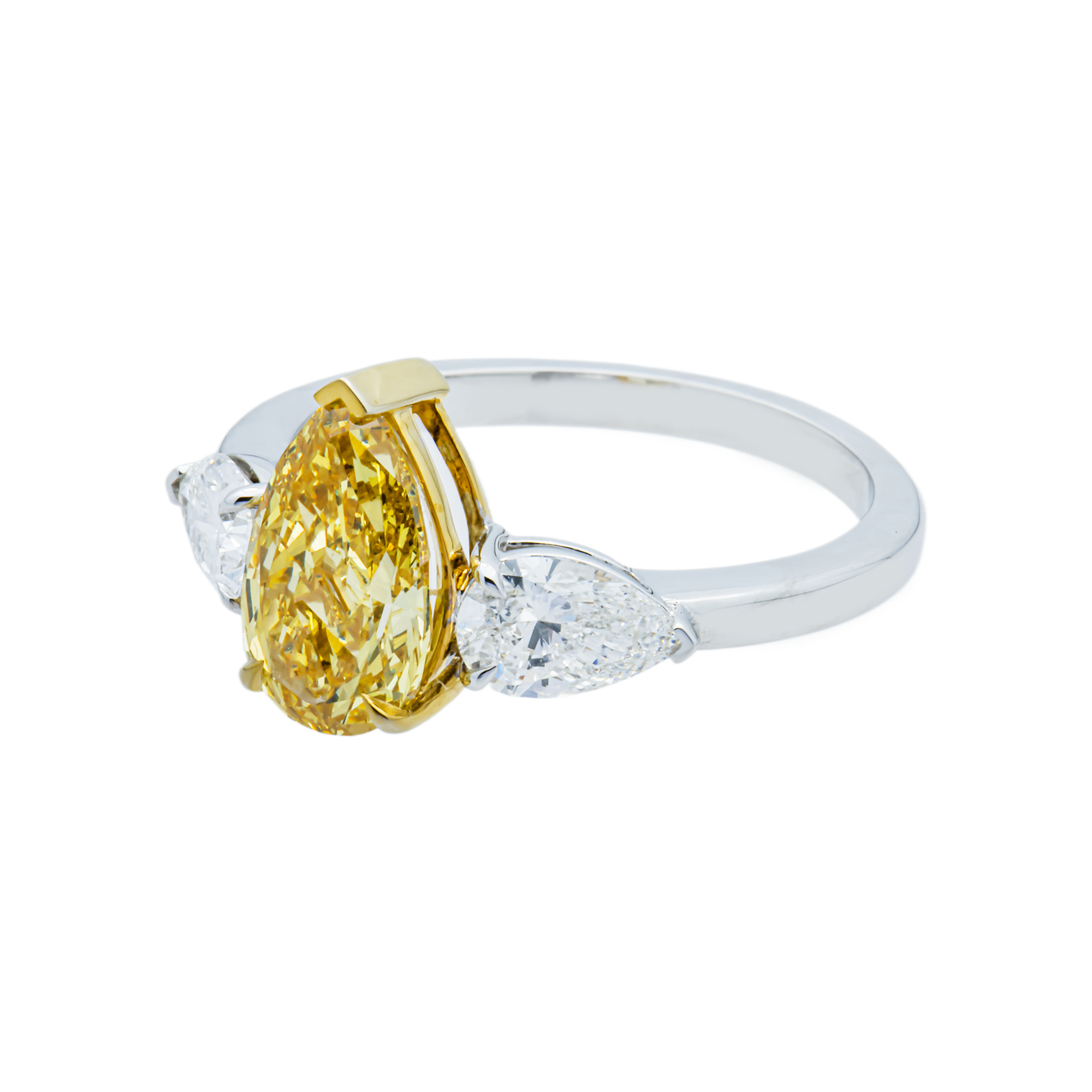 14K White Gold 1.82ct Pear Fancy Yellow & White Diamond Ring 2.69ctw