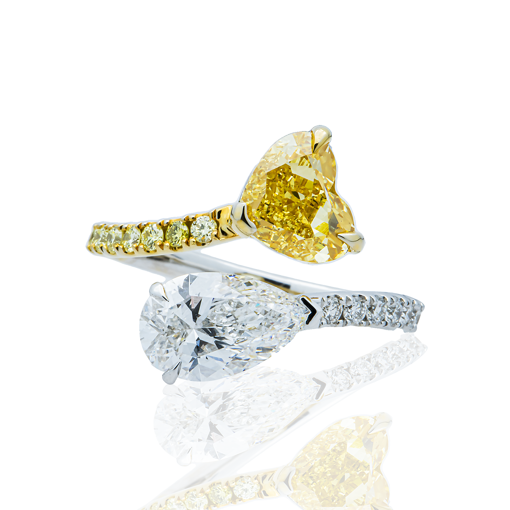 14K Two Tone Fancy Yellow & White Diamond Bypass Wrap Ring 3.20ctw
